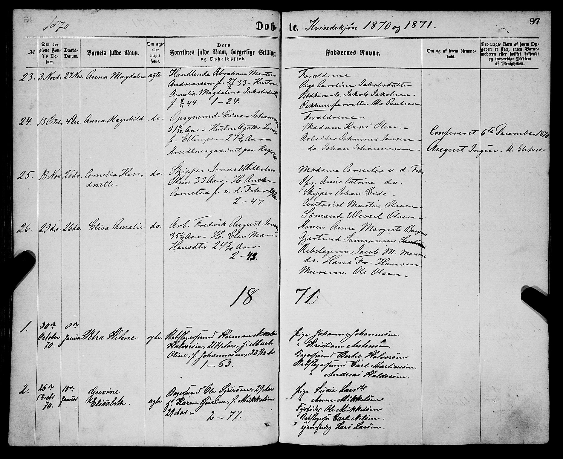 Sandviken Sokneprestembete, AV/SAB-A-77601/H/Ha/L0001: Parish register (official) no. A 1, 1867-1877, p. 97