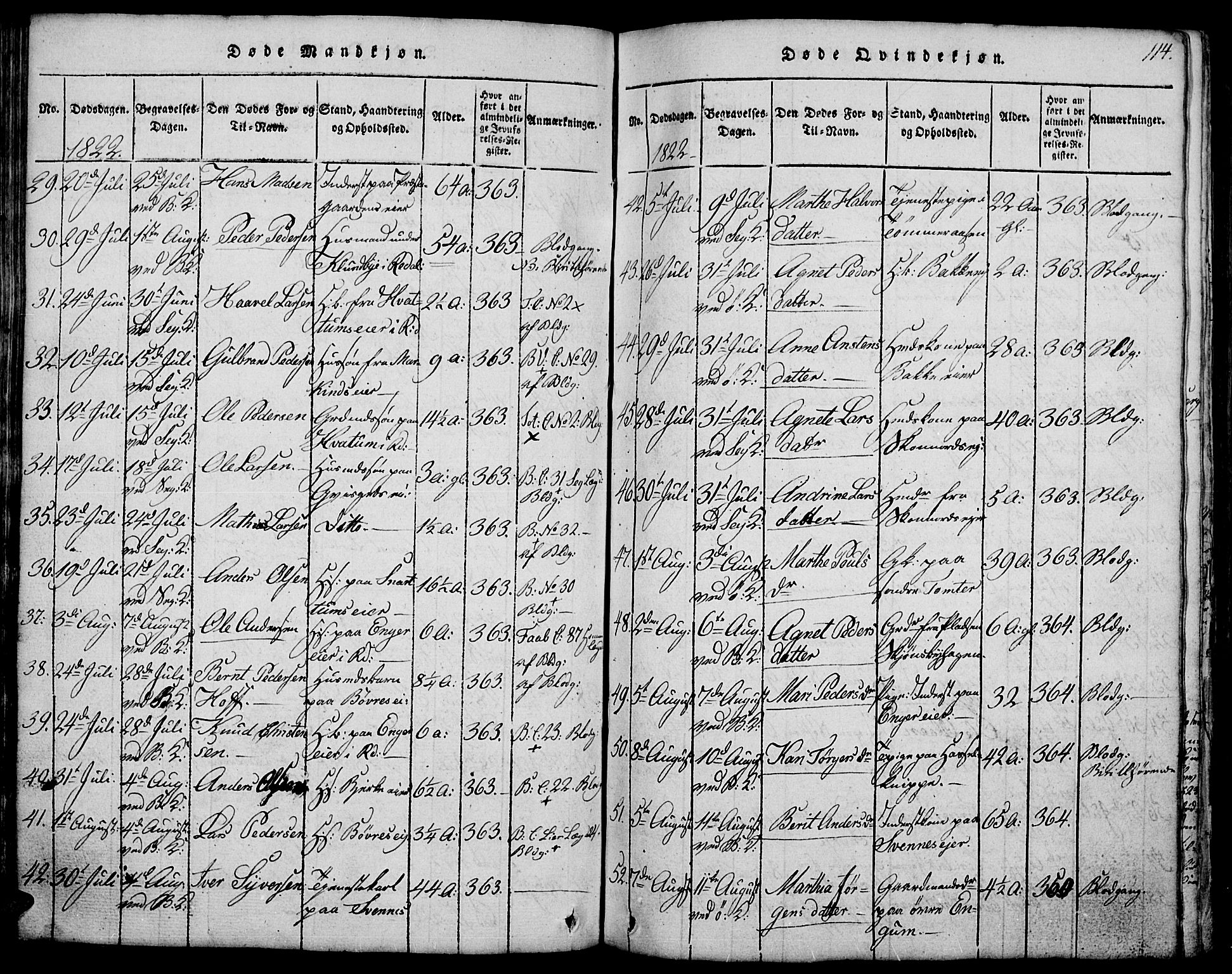 Biri prestekontor, AV/SAH-PREST-096/H/Ha/Hab/L0001: Parish register (copy) no. 1, 1814-1828, p. 114