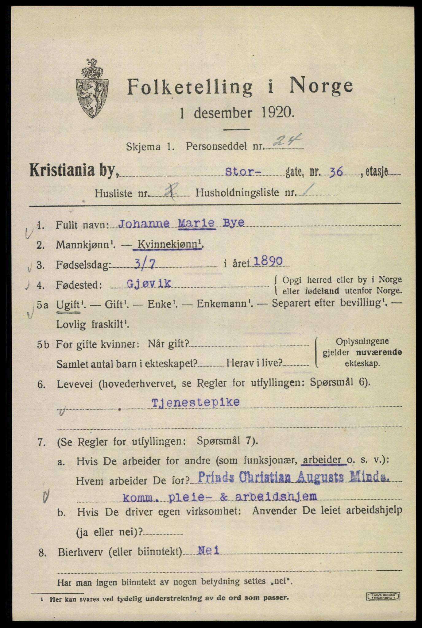 SAO, 1920 census for Kristiania, 1920, p. 548921