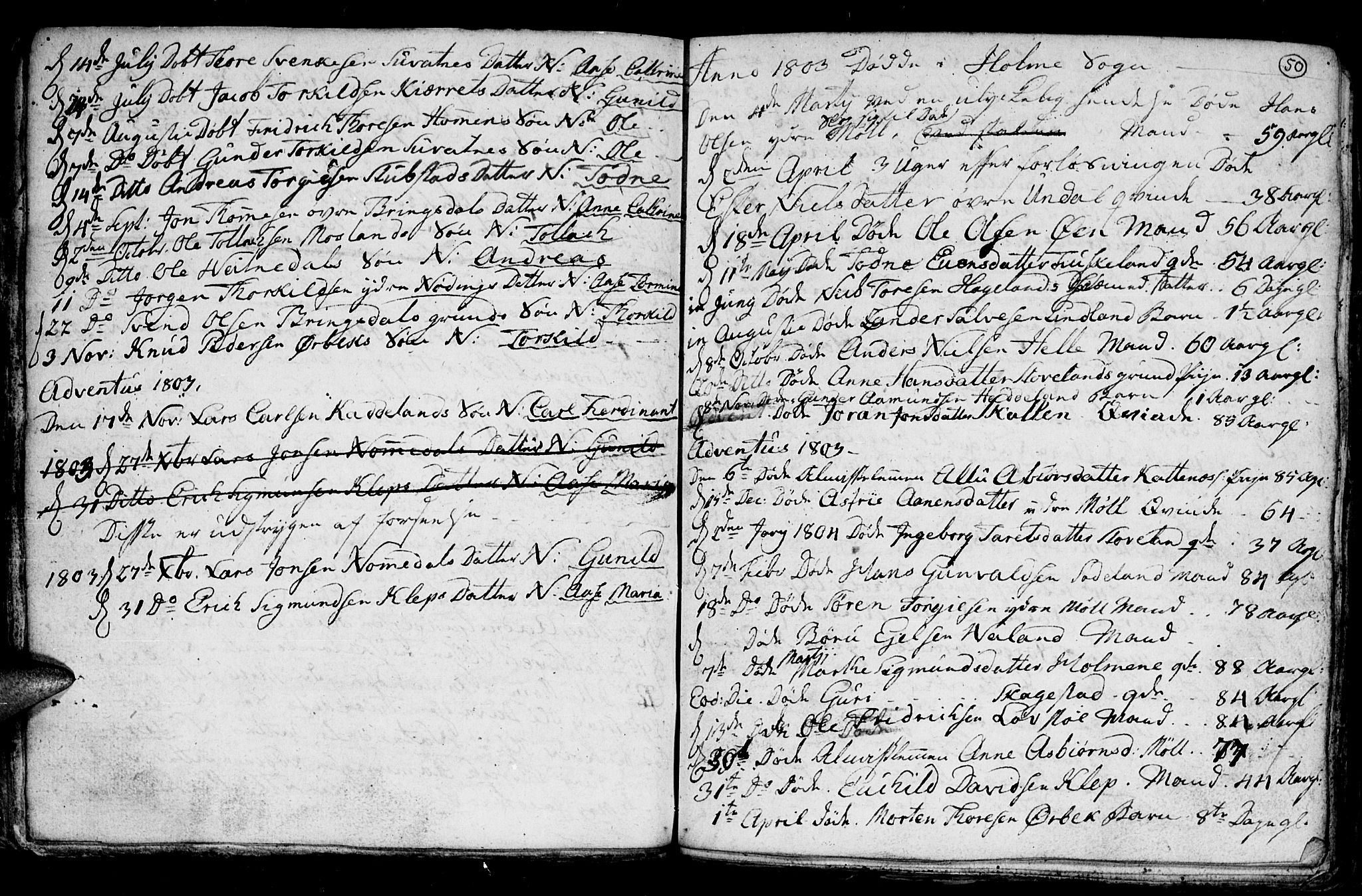 Holum sokneprestkontor, AV/SAK-1111-0022/F/Fb/Fba/L0001: Parish register (copy) no. B 1 /1, 1770-1820, p. 50