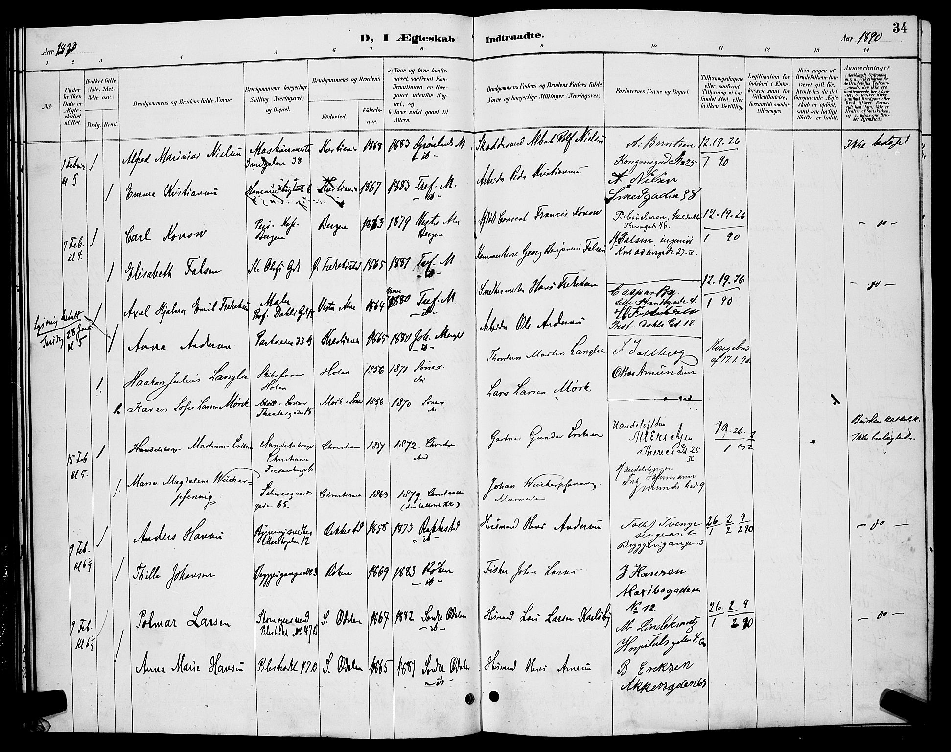 Trefoldighet prestekontor Kirkebøker, AV/SAO-A-10882/H/Ha/L0004: Banns register no. 4, 1888-1894, p. 34