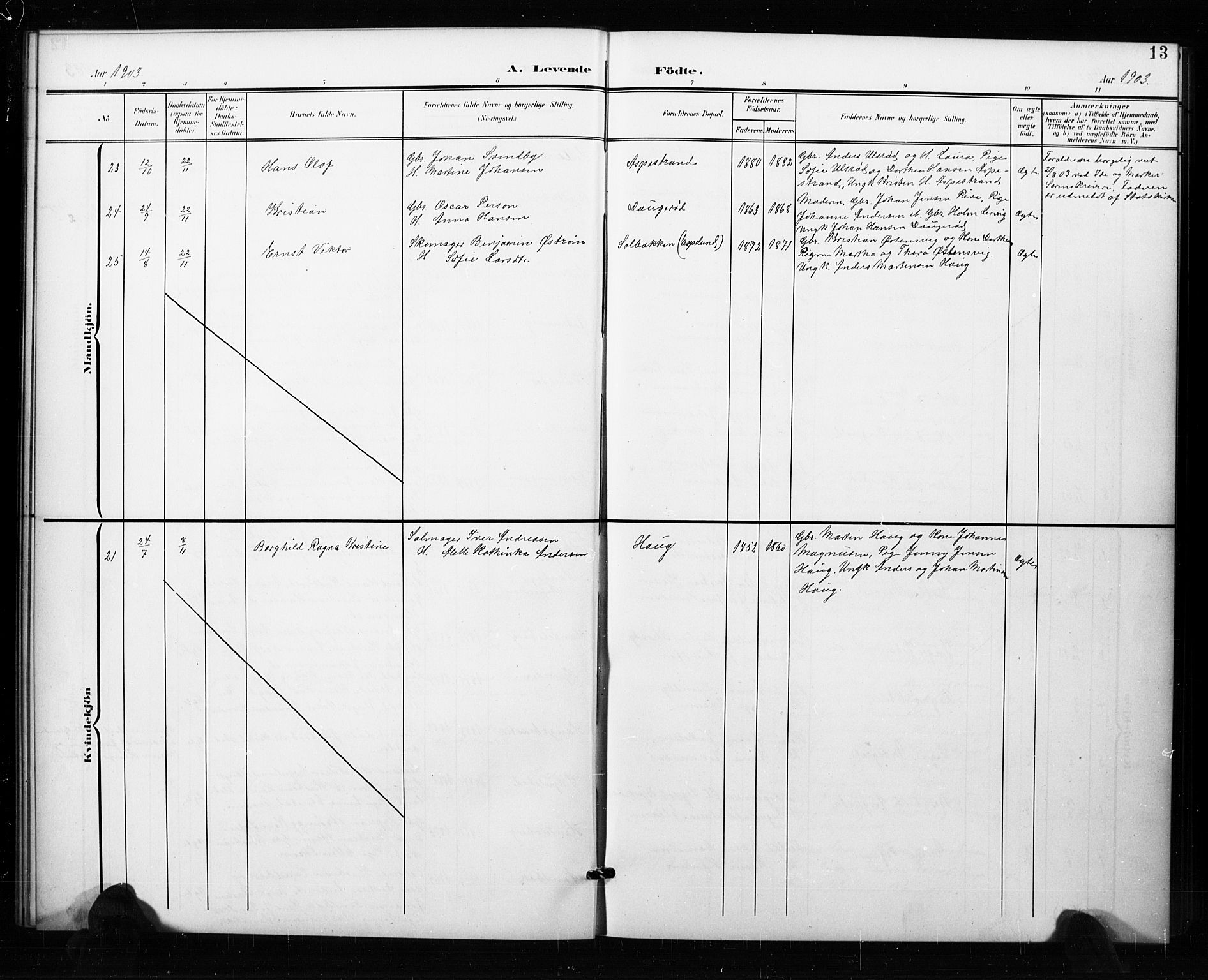 Aremark prestekontor Kirkebøker, AV/SAO-A-10899/G/Ga/L0002: Parish register (copy) no. I 2, 1901-1928, p. 13