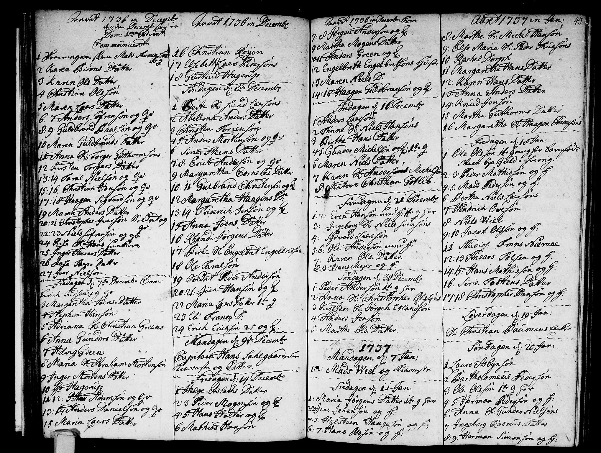 Strømsø kirkebøker, SAKO/A-246/F/Fa/L0005: Parish register (official) no. I 5, 1734-1739, p. 43