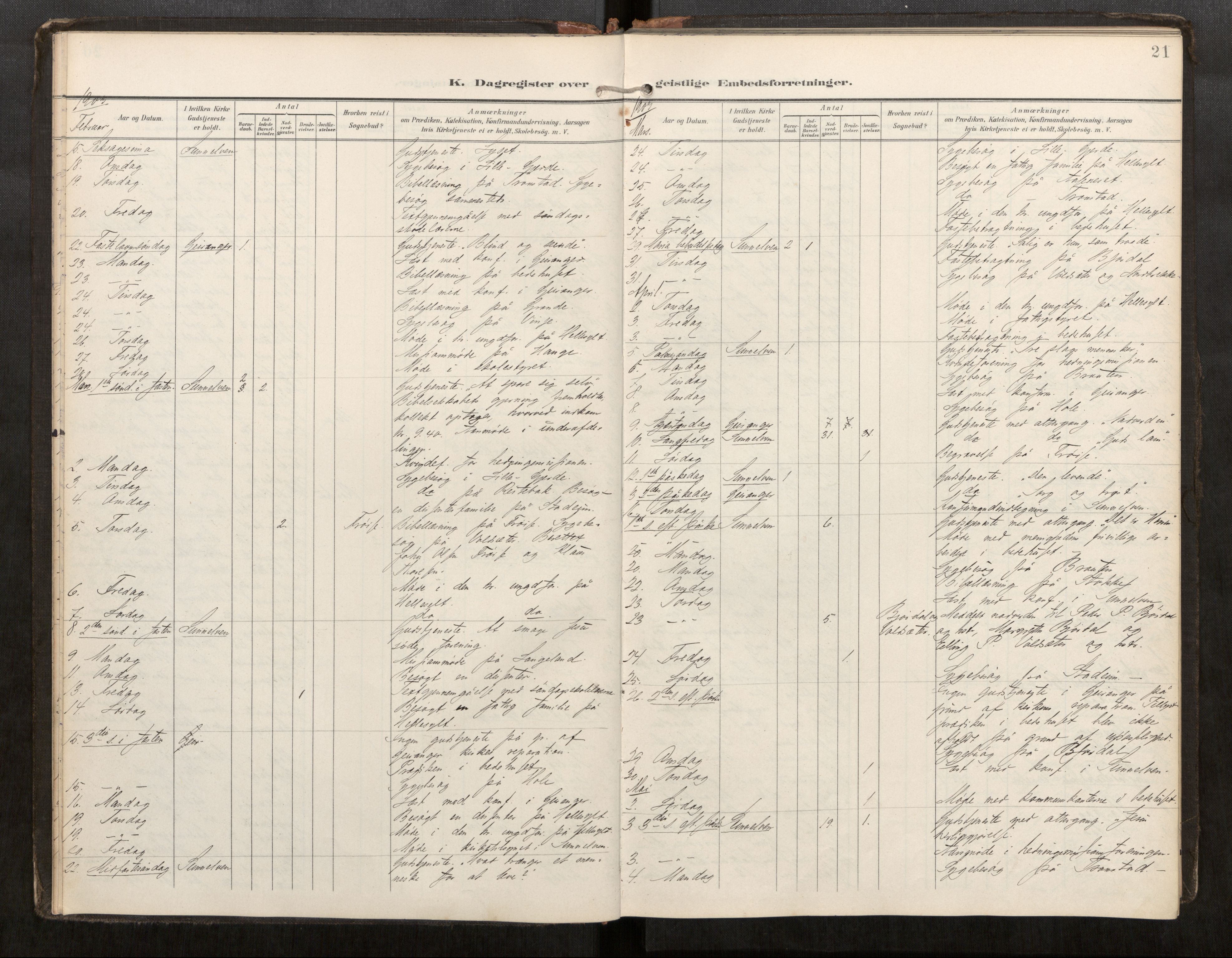 Sunnylven sokneprestkontor, AV/SAT-A-1007: Parish register (official) no. 517A11, 1899-1925, p. 21