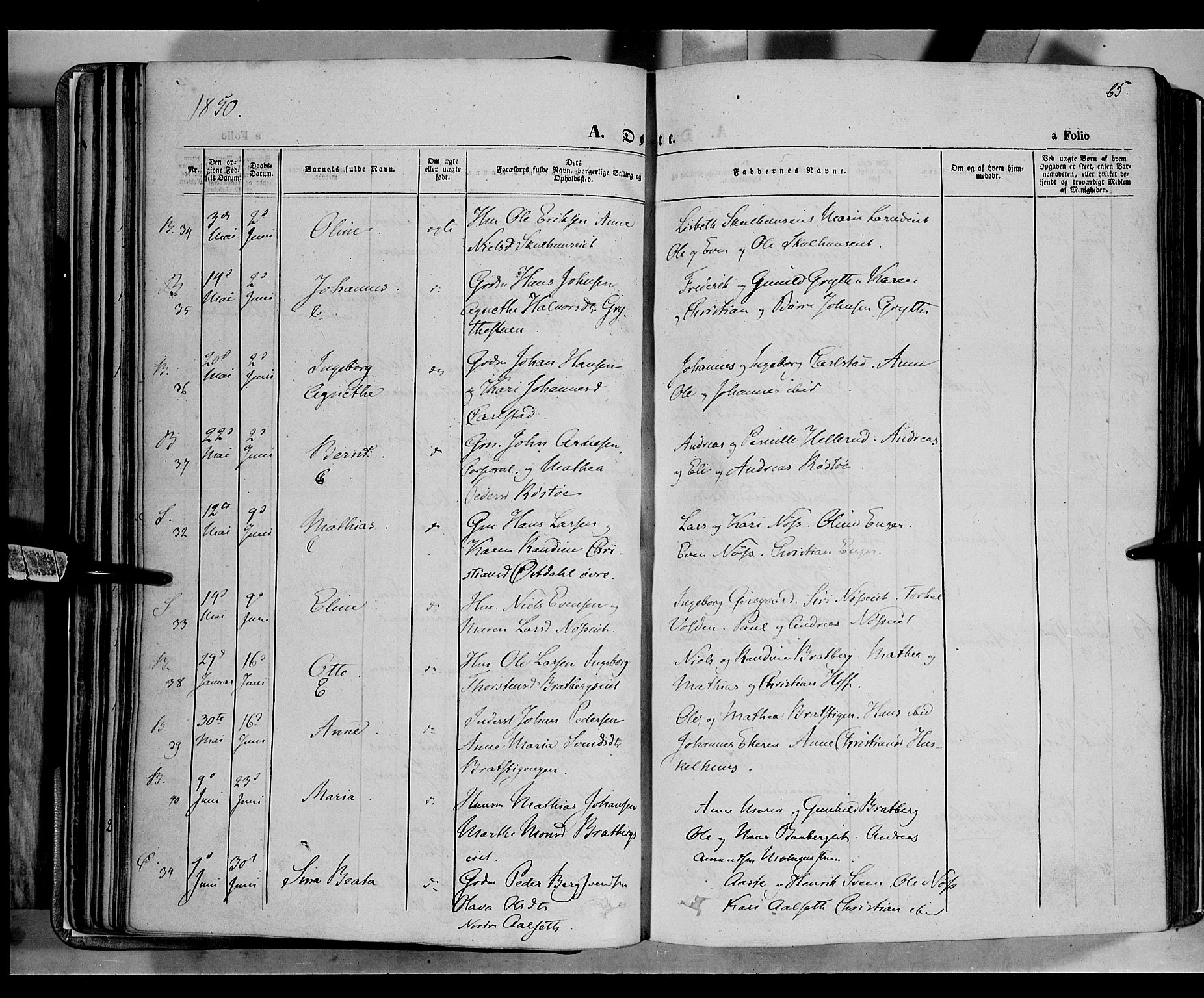 Biri prestekontor, SAH/PREST-096/H/Ha/Haa/L0005: Parish register (official) no. 5, 1843-1854, p. 65