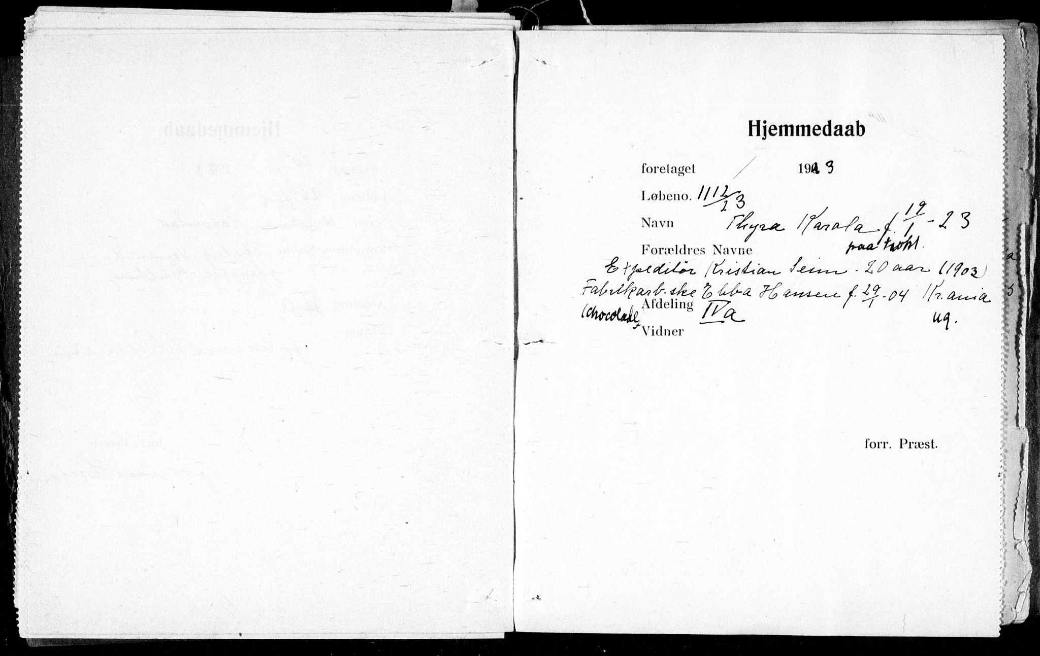 Ullevål sykehus prestekontor Kirkebøker, SAO/A-10542a/K/Ka/L0002: Baptism register no. 2, 1907-1924