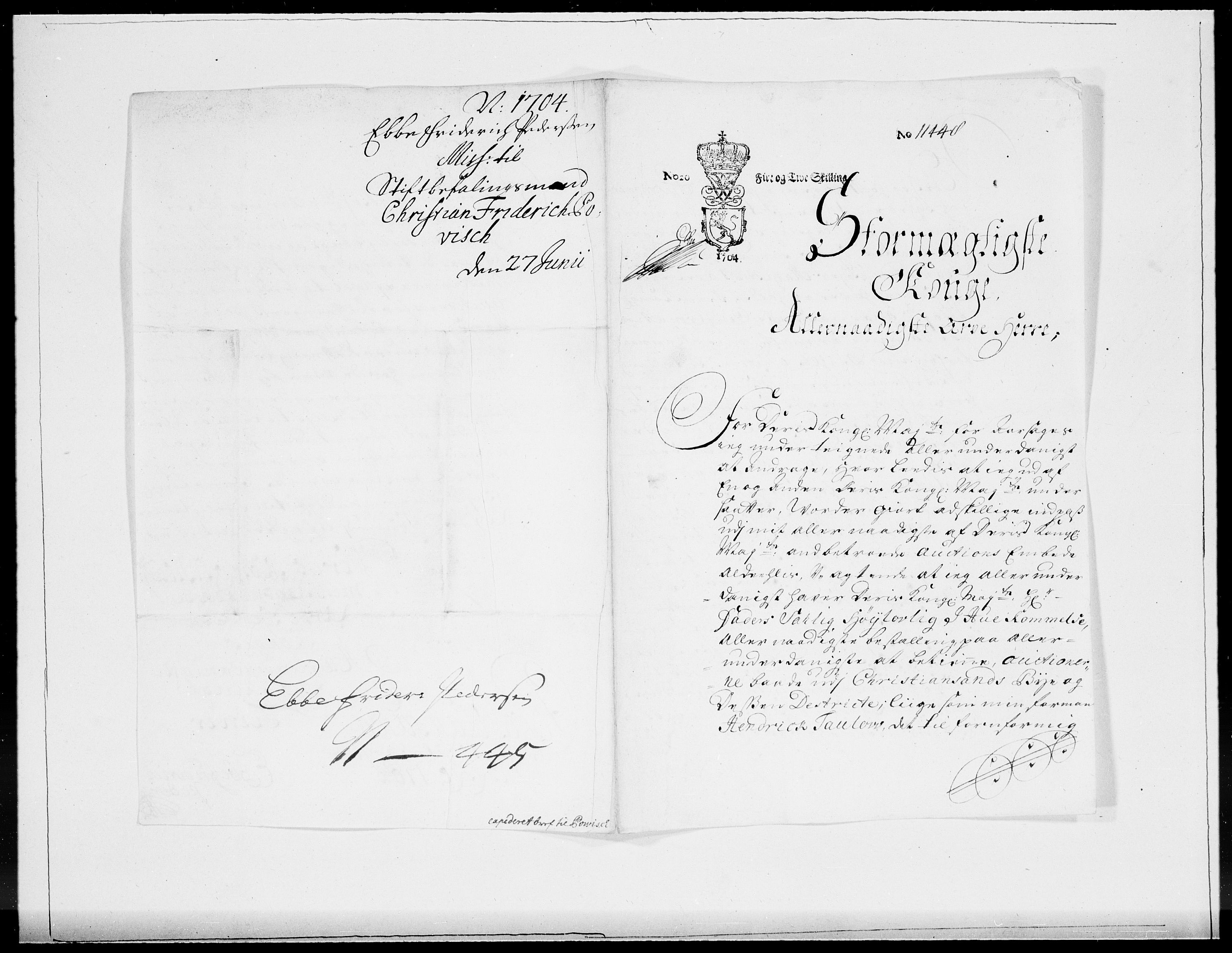 Danske Kanselli 1572-1799, AV/RA-EA-3023/F/Fc/Fcc/Fcca/L0057: Norske innlegg 1572-1799, 1704, p. 98