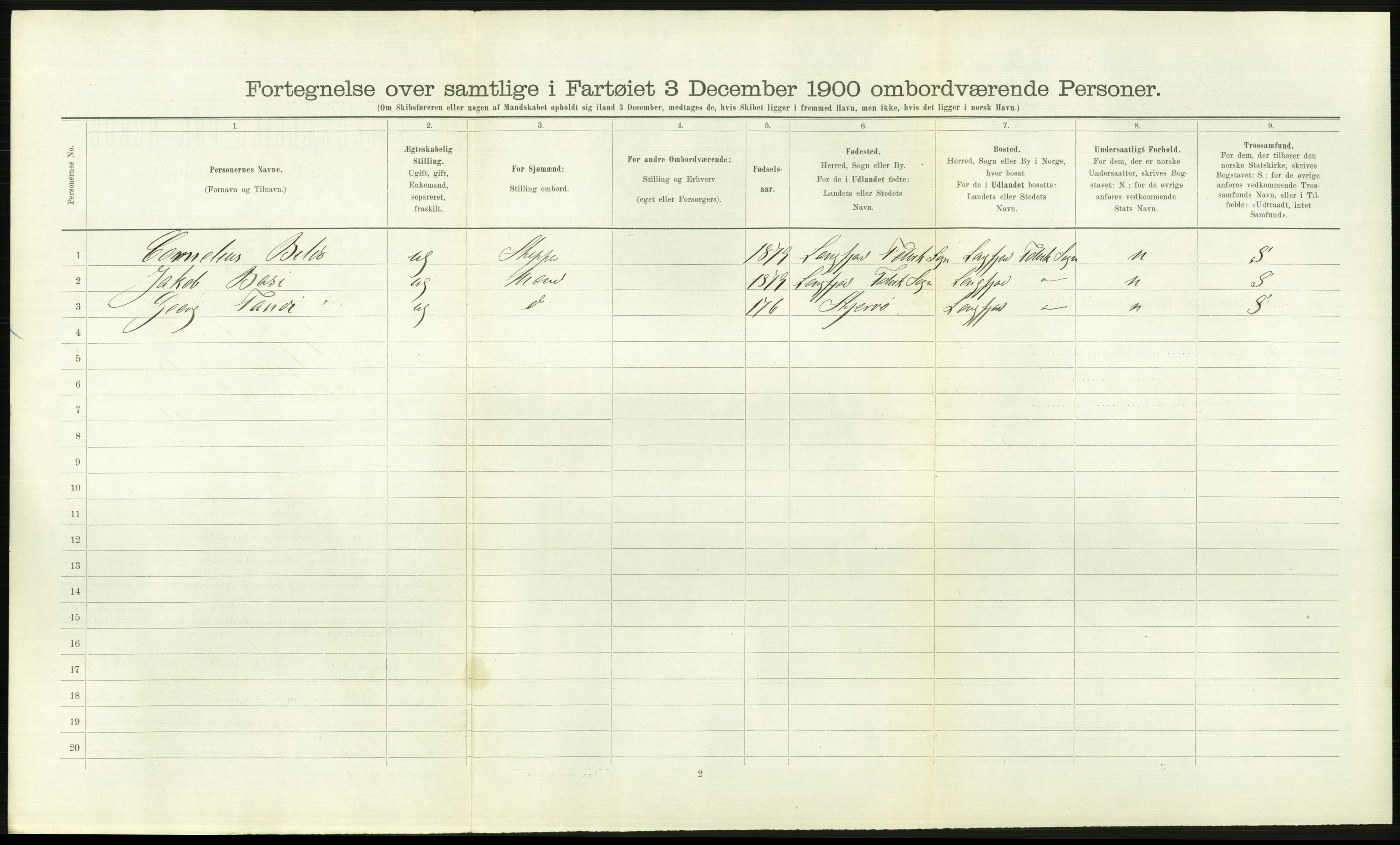 RA, 1900 Census - ship lists from ships in Norwegian harbours, harbours abroad and at sea, 1900, p. 2824