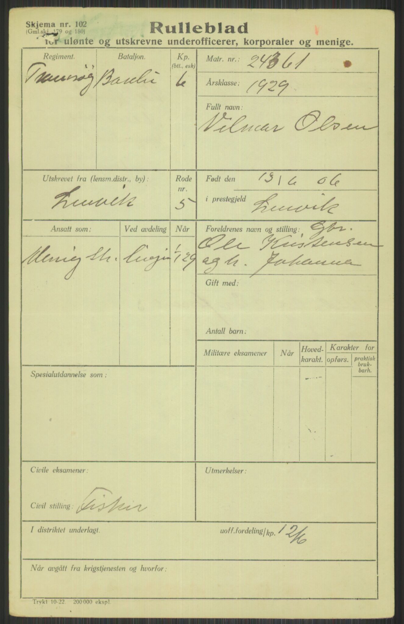 Forsvaret, Troms infanteriregiment nr. 16, AV/RA-RAFA-3146/P/Pa/L0013/0004: Rulleblad / Rulleblad for regimentets menige mannskaper, årsklasse 1929, 1929, p. 1001