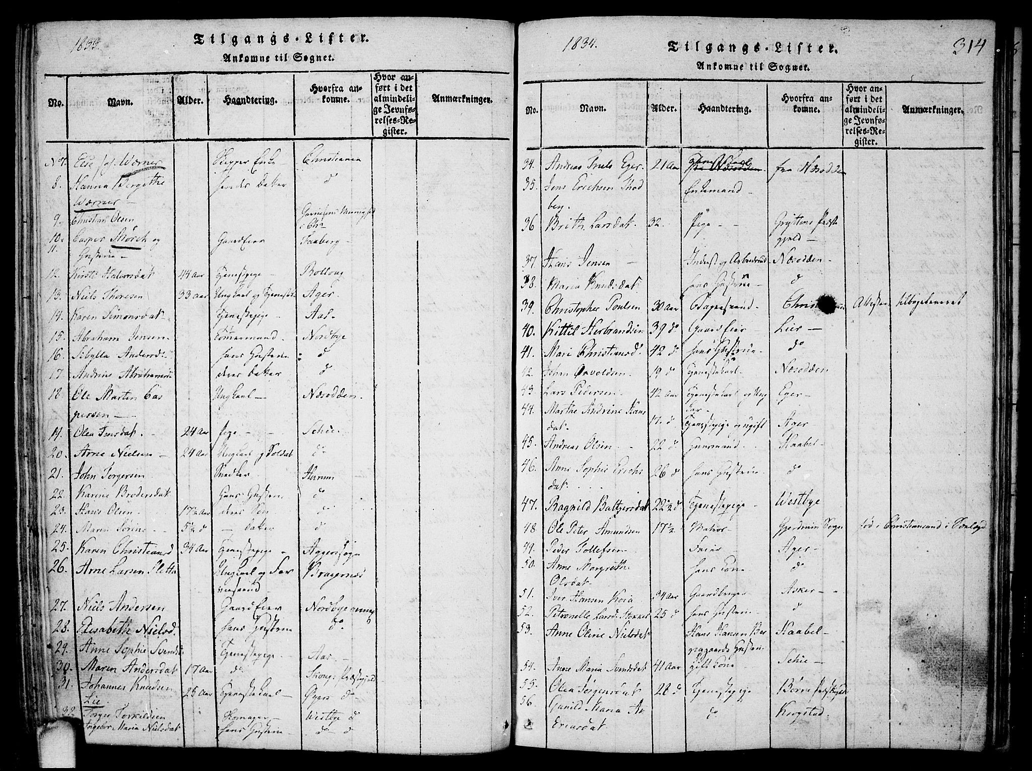 Drøbak prestekontor Kirkebøker, SAO/A-10142a/F/Fa/L0001: Parish register (official) no. I 1, 1816-1842, p. 314