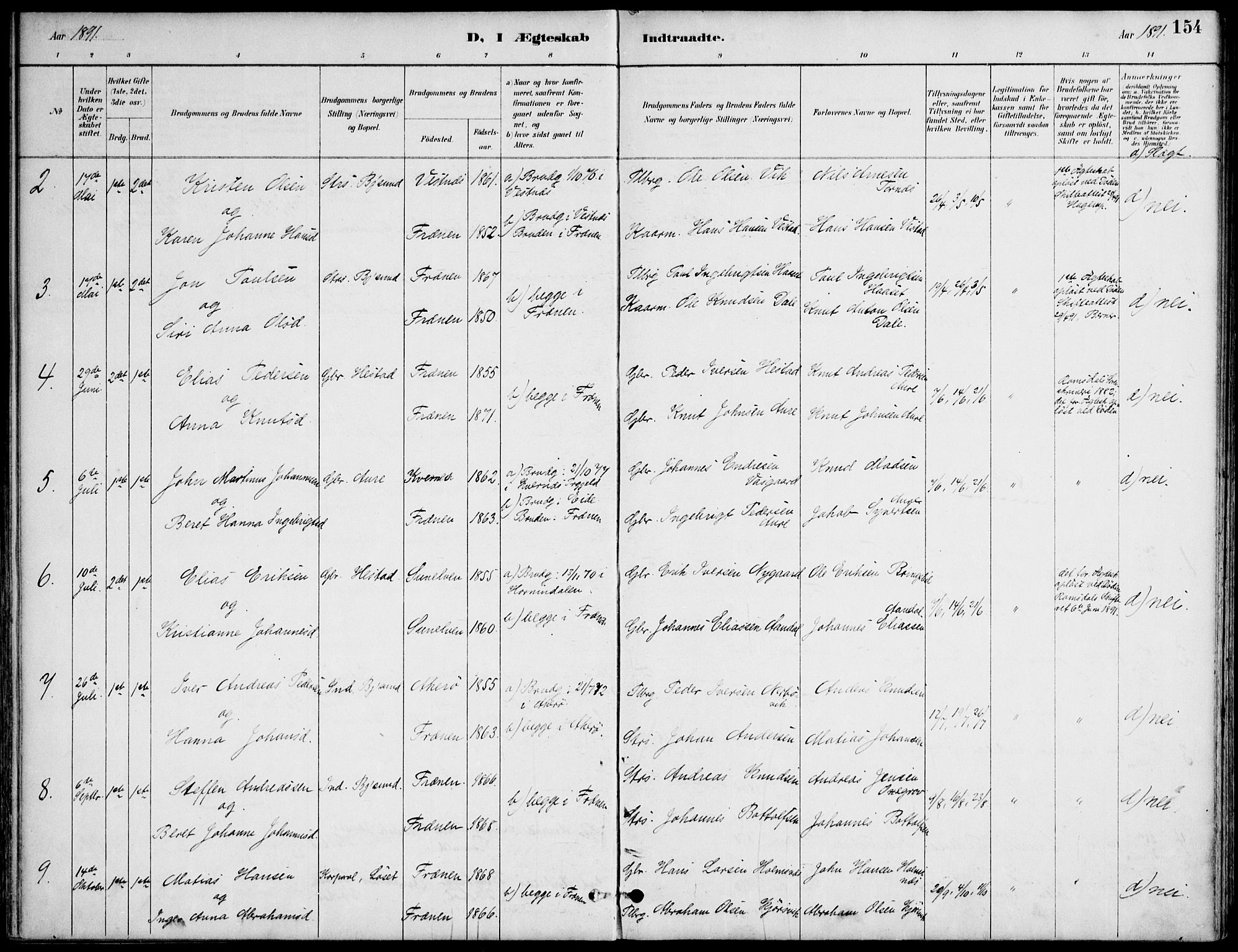 Ministerialprotokoller, klokkerbøker og fødselsregistre - Møre og Romsdal, AV/SAT-A-1454/565/L0750: Parish register (official) no. 565A04, 1887-1905, p. 154