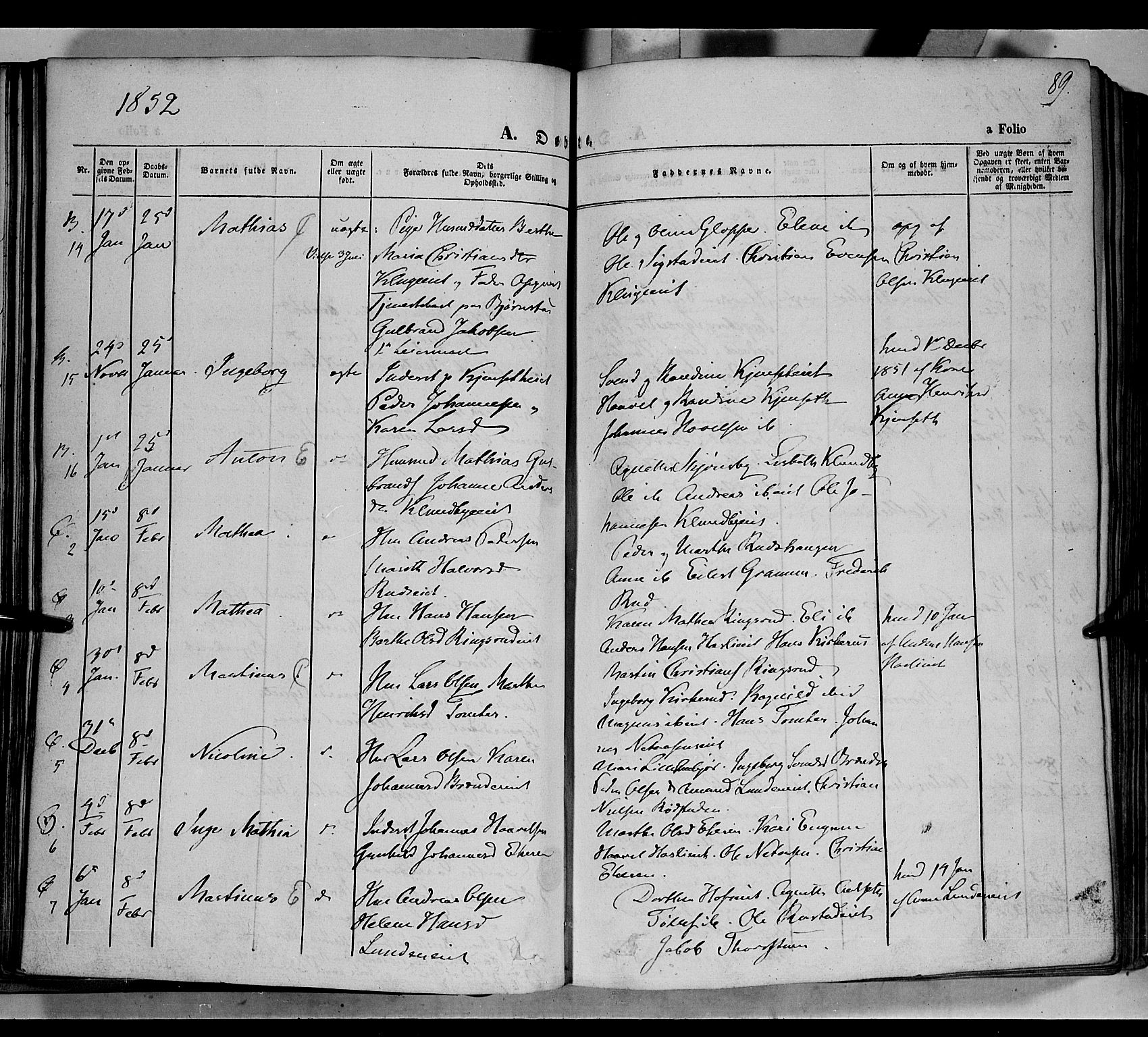 Biri prestekontor, SAH/PREST-096/H/Ha/Haa/L0005: Parish register (official) no. 5, 1843-1854, p. 89