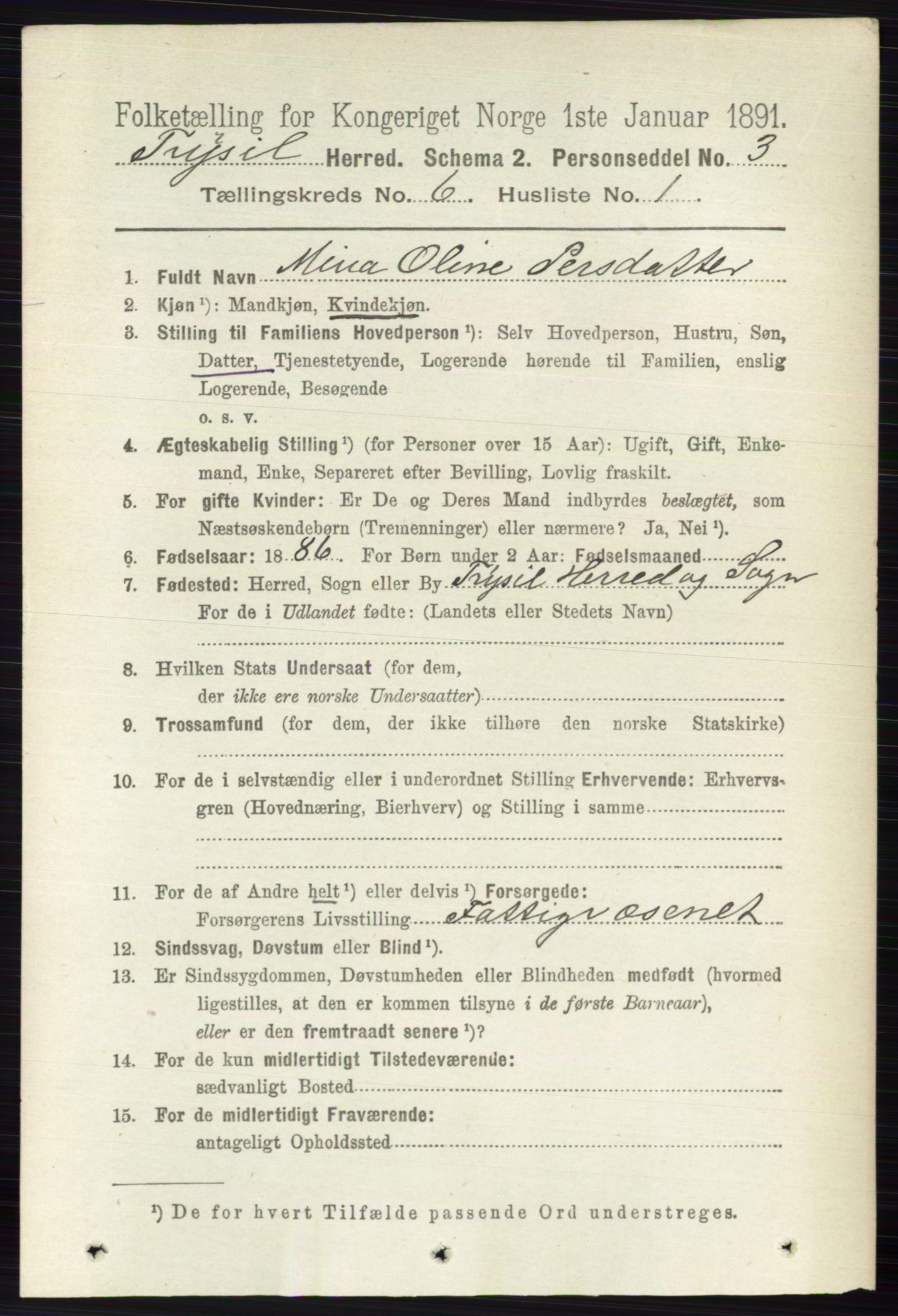 RA, 1891 census for 0428 Trysil, 1891, p. 2774