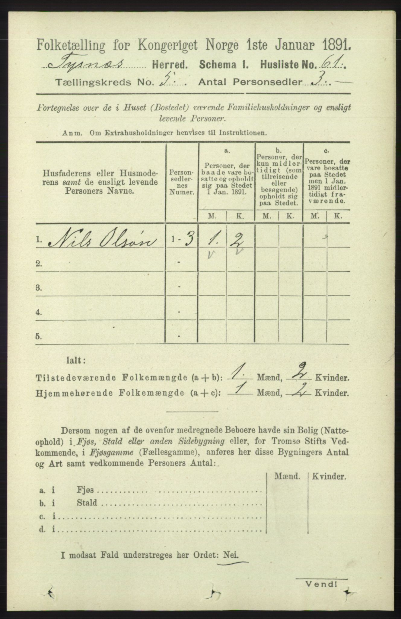 RA, 1891 census for 1223 Tysnes, 1891, p. 1897