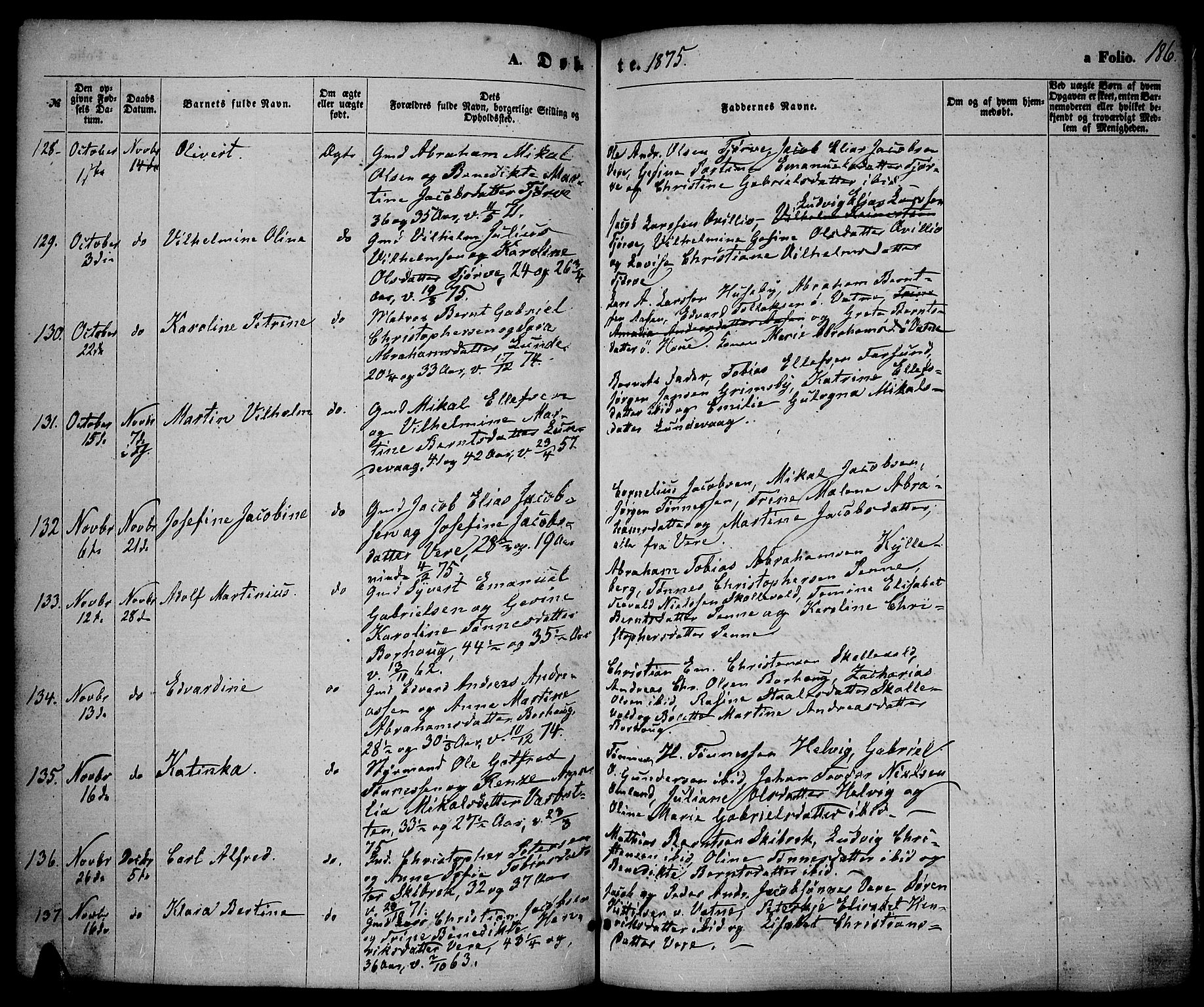 Lista sokneprestkontor, AV/SAK-1111-0027/F/Fb/L0003: Parish register (copy) no. B 3, 1862-1877, p. 186