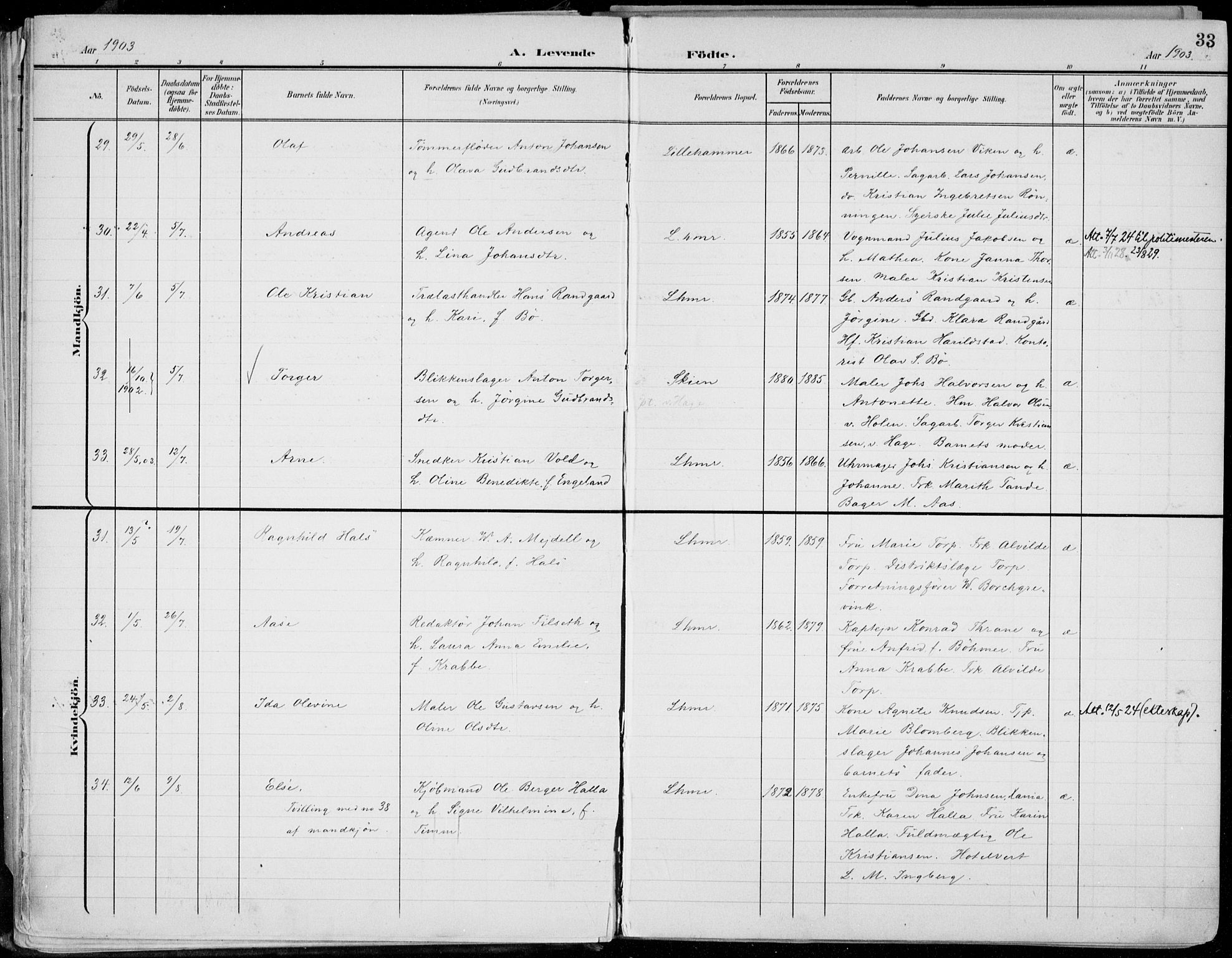 Lillehammer prestekontor, AV/SAH-PREST-088/H/Ha/Haa/L0001: Parish register (official) no. 1, 1901-1916, p. 33