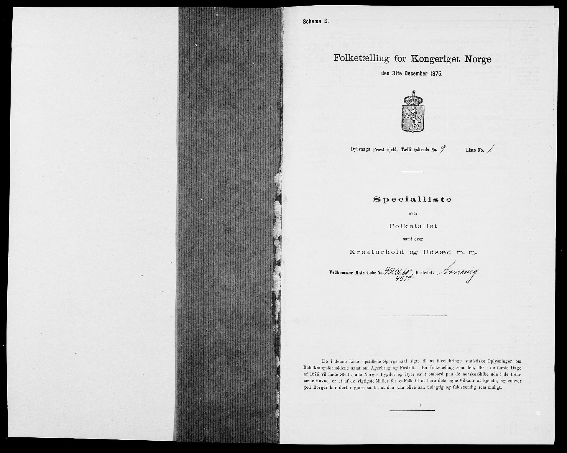 SAK, 1875 census for 0915P Dypvåg, 1875, p. 1109