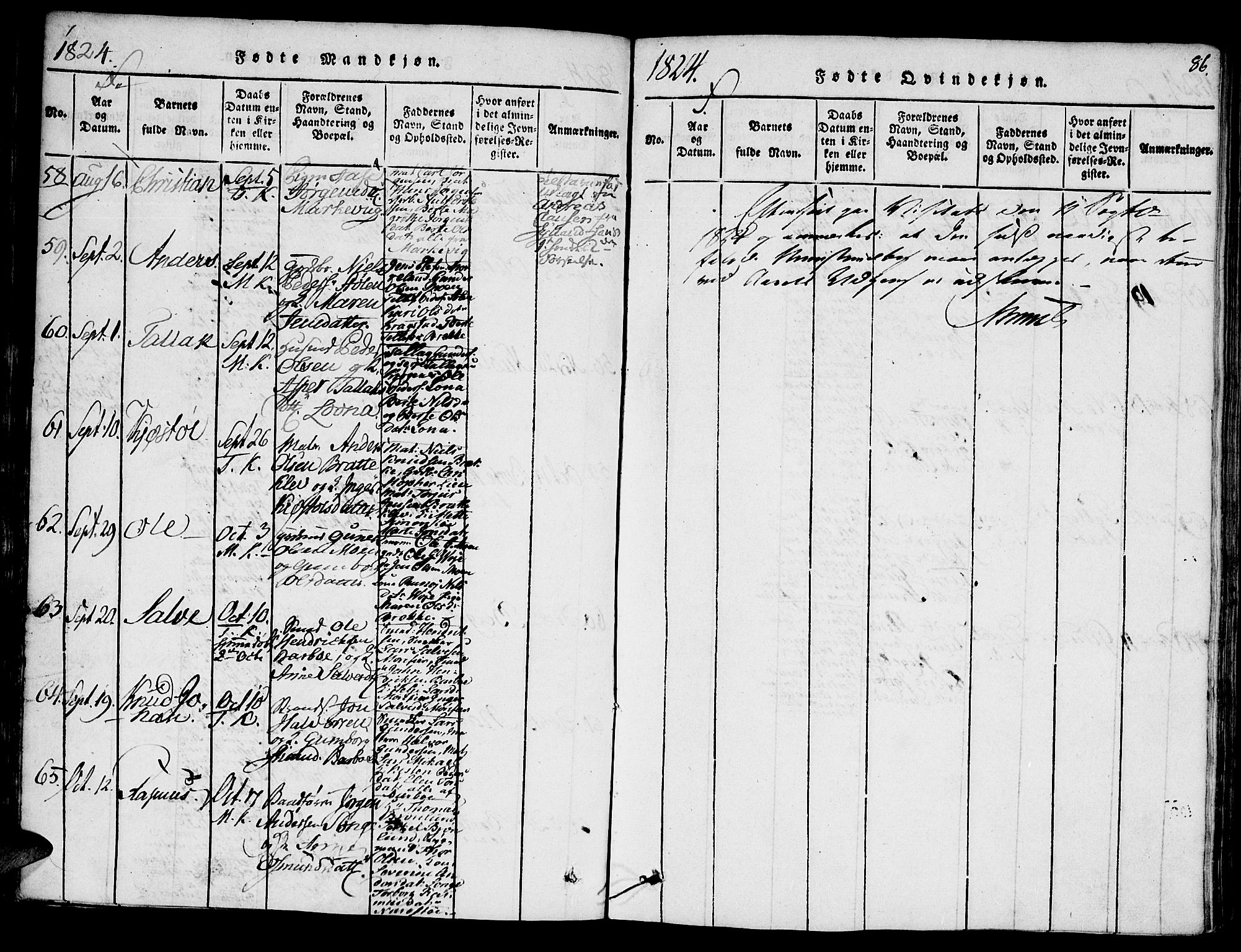 Austre Moland sokneprestkontor, AV/SAK-1111-0001/F/Fa/Faa/L0004: Parish register (official) no. A 4, 1816-1824, p. 86