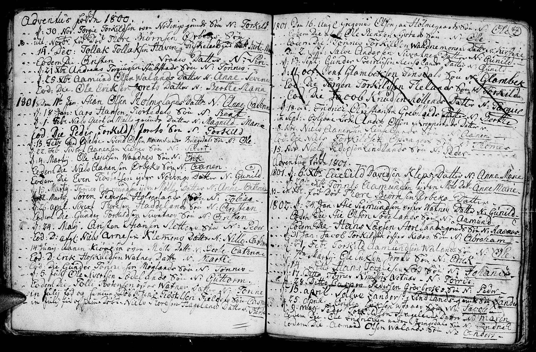 Holum sokneprestkontor, AV/SAK-1111-0022/F/Fb/Fba/L0001: Parish register (copy) no. B 1 /1, 1770-1820, p. 47