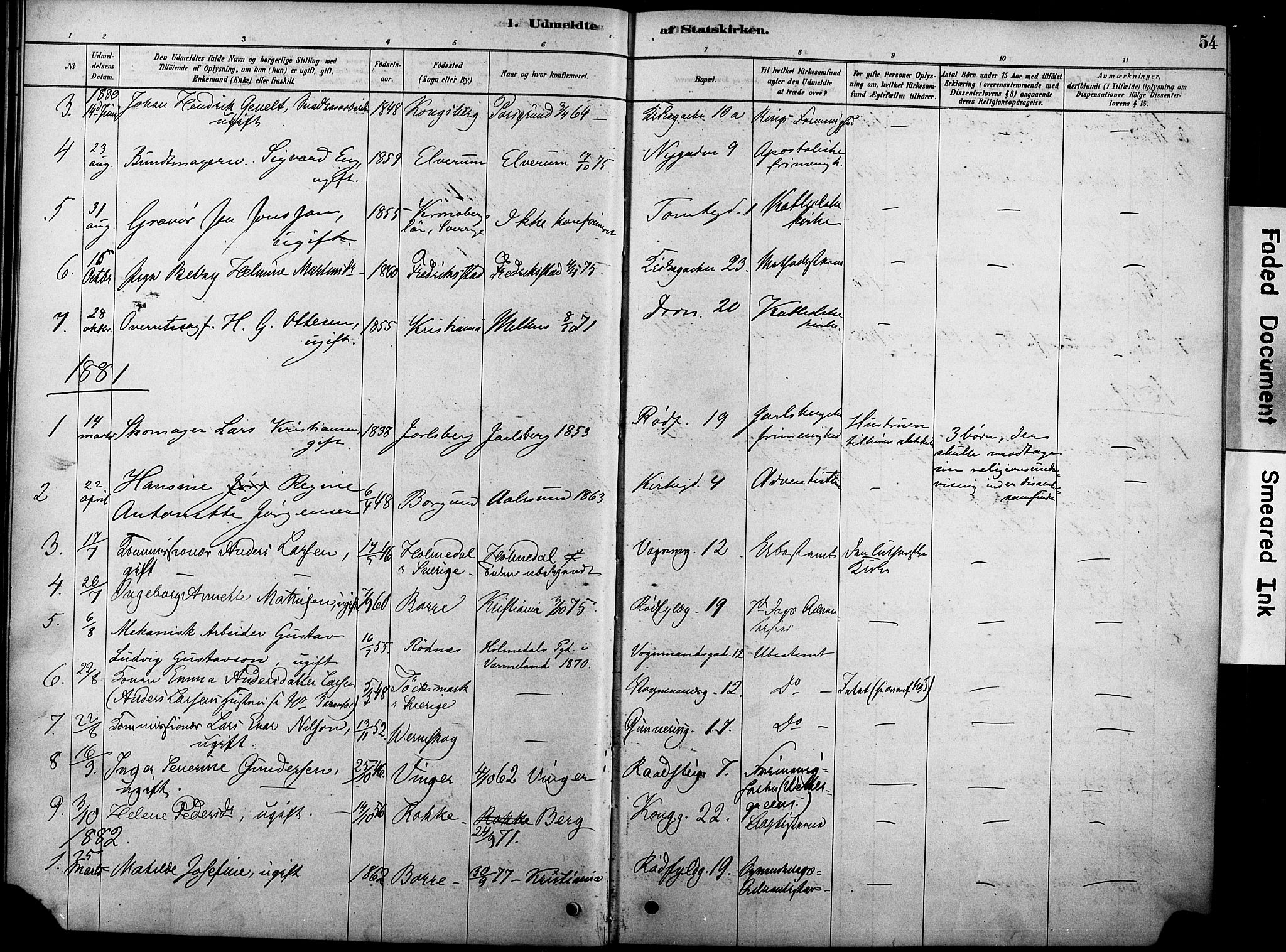Oslo domkirke Kirkebøker, SAO/A-10752/F/Fa/L0038: Parish register (official) no. 38, 1878-1921, p. 54