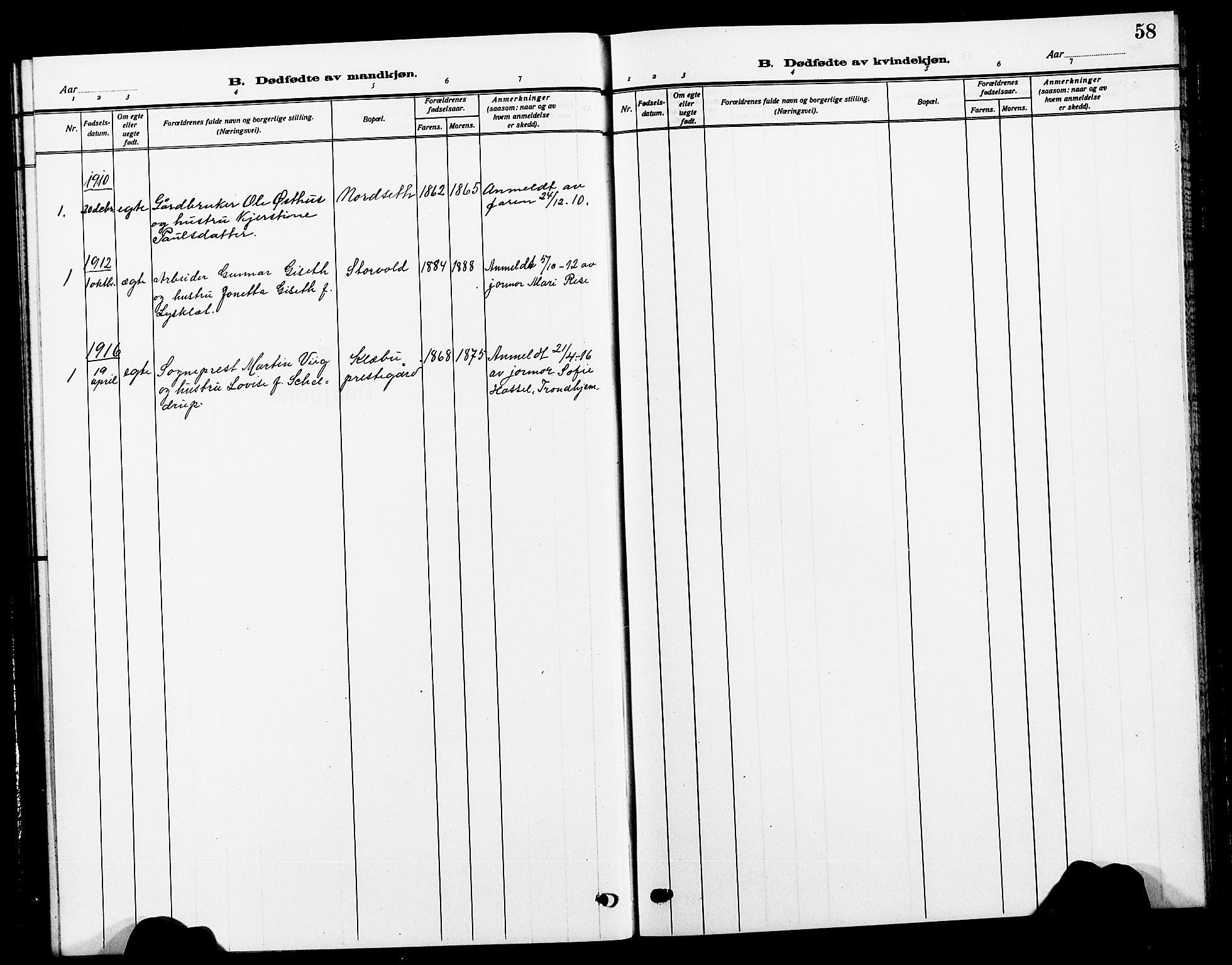 Ministerialprotokoller, klokkerbøker og fødselsregistre - Sør-Trøndelag, SAT/A-1456/618/L0453: Parish register (copy) no. 618C04, 1907-1925, p. 58