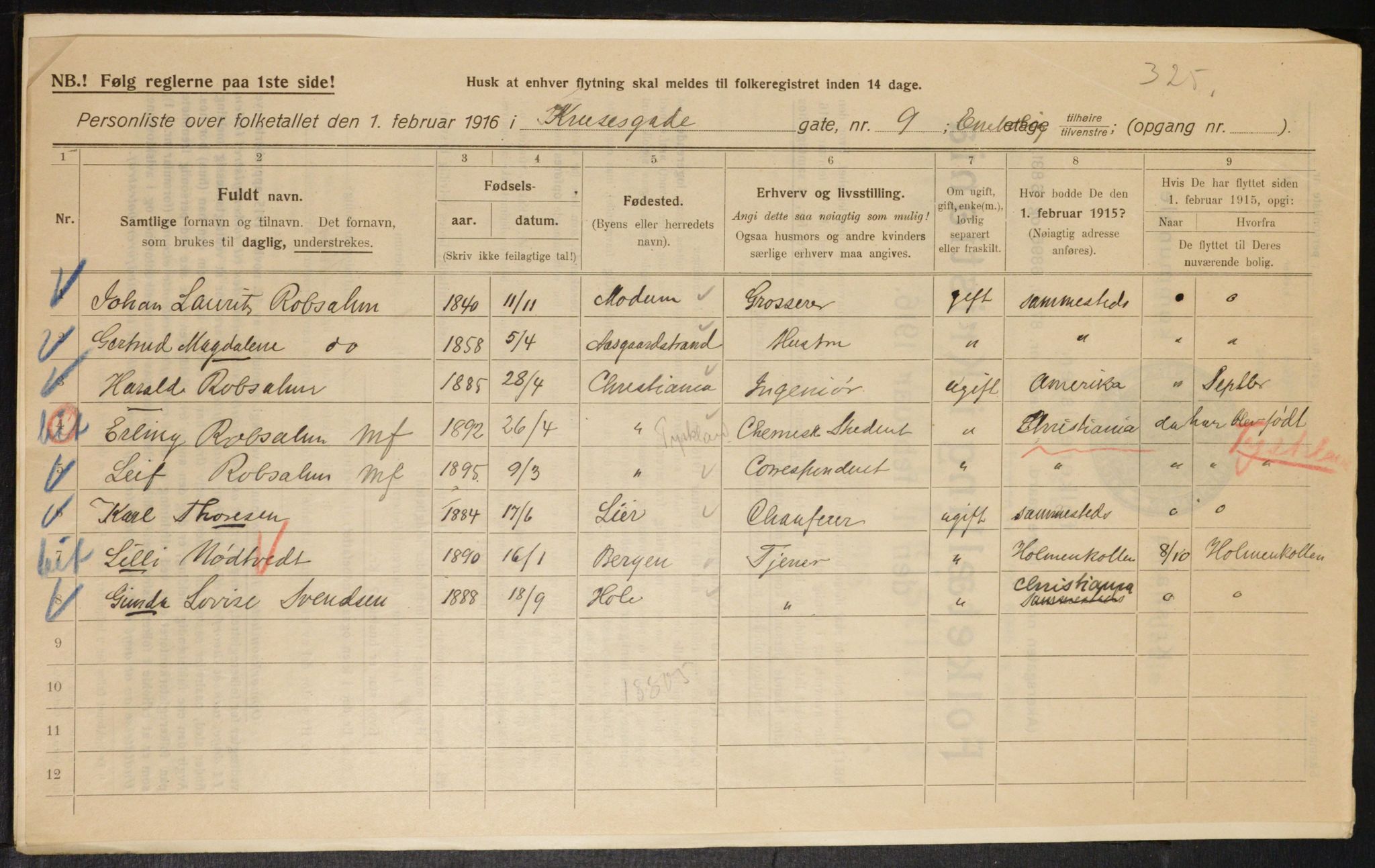 OBA, Municipal Census 1916 for Kristiania, 1916, p. 56168