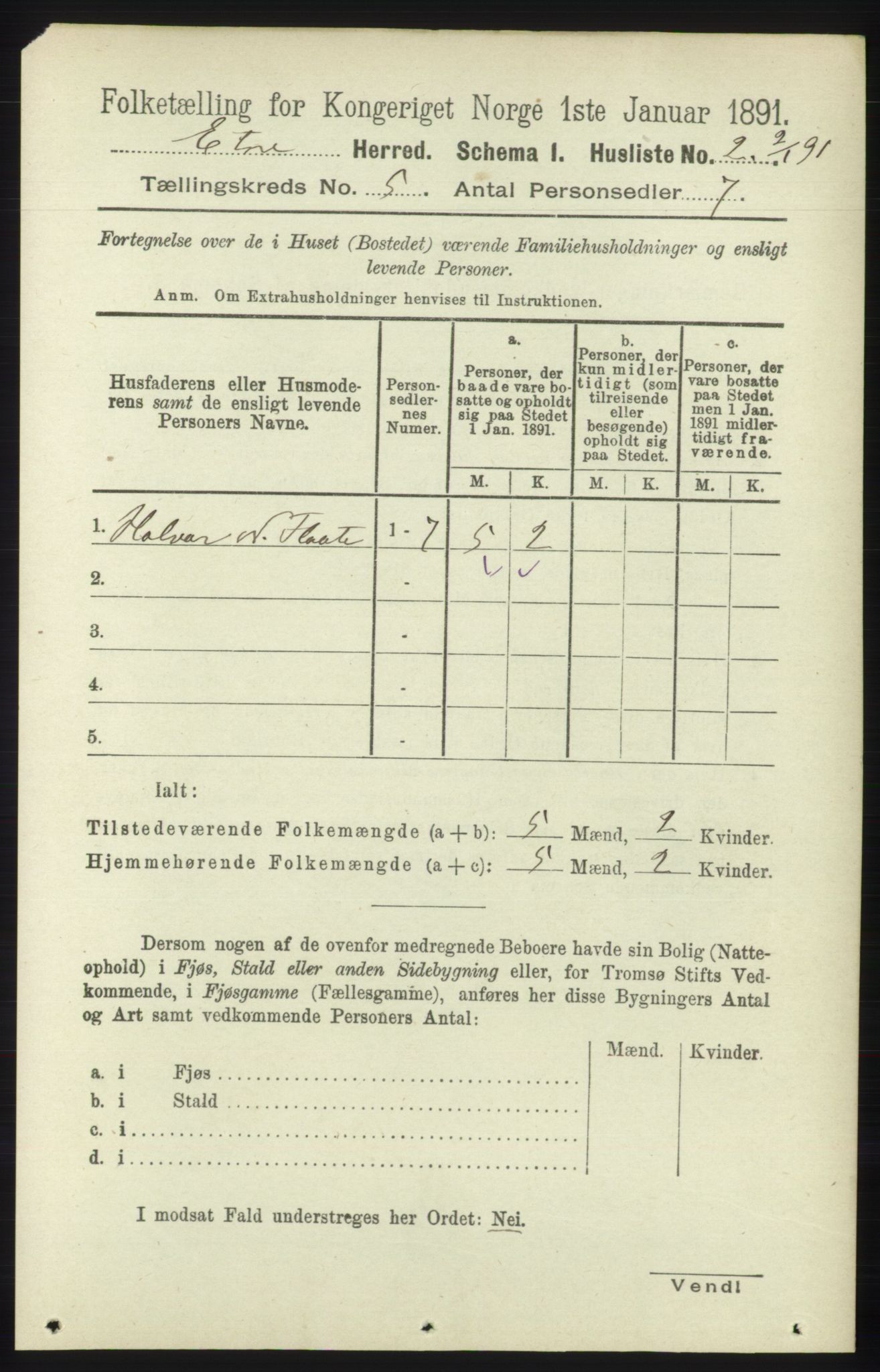 RA, 1891 census for 1211 Etne, 1891, p. 986
