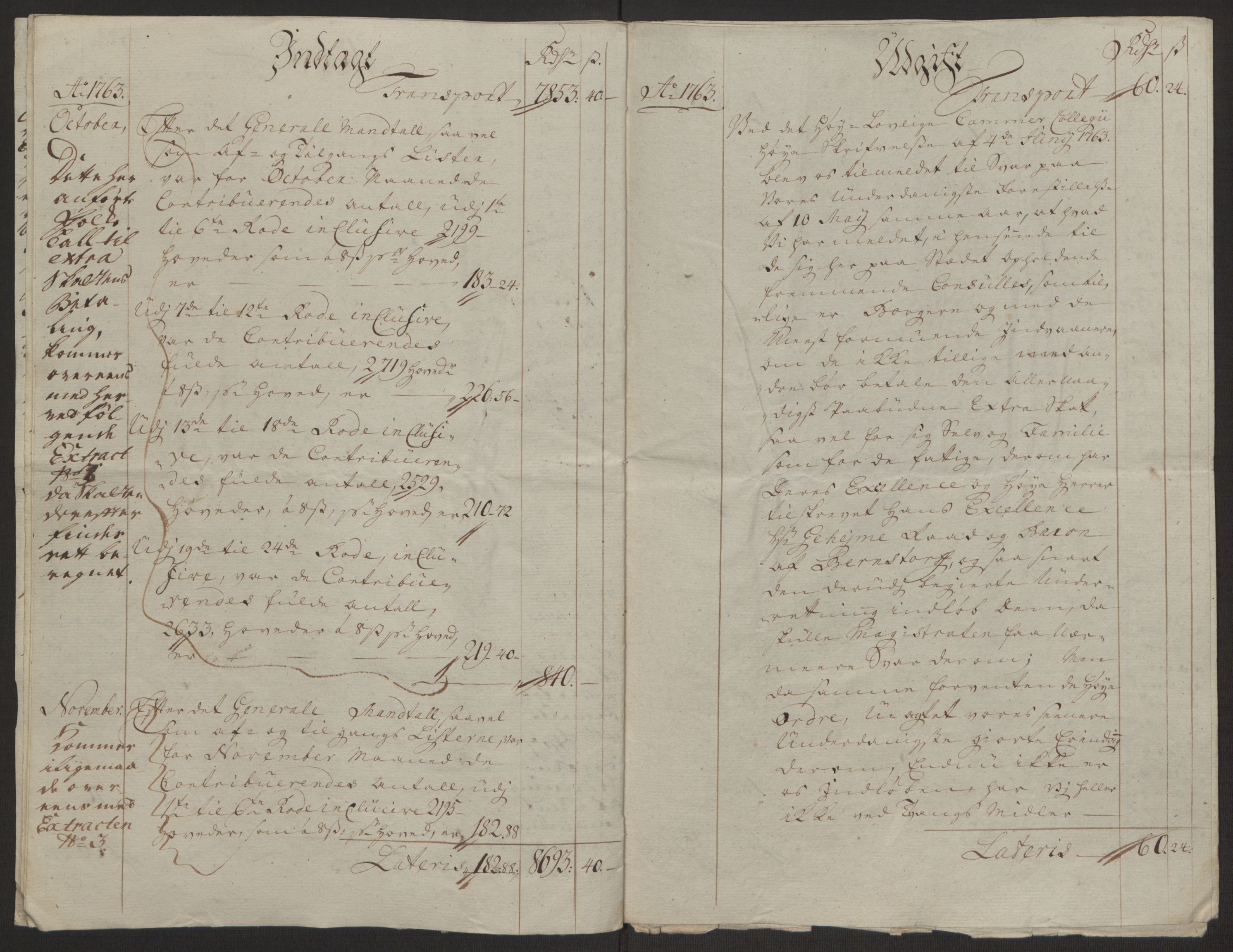 Rentekammeret inntil 1814, Reviderte regnskaper, Byregnskaper, AV/RA-EA-4066/R/Rp/L0366/0001: [P20] Kontribusjonsregnskap / Ekstraskatt, 1763, p. 19