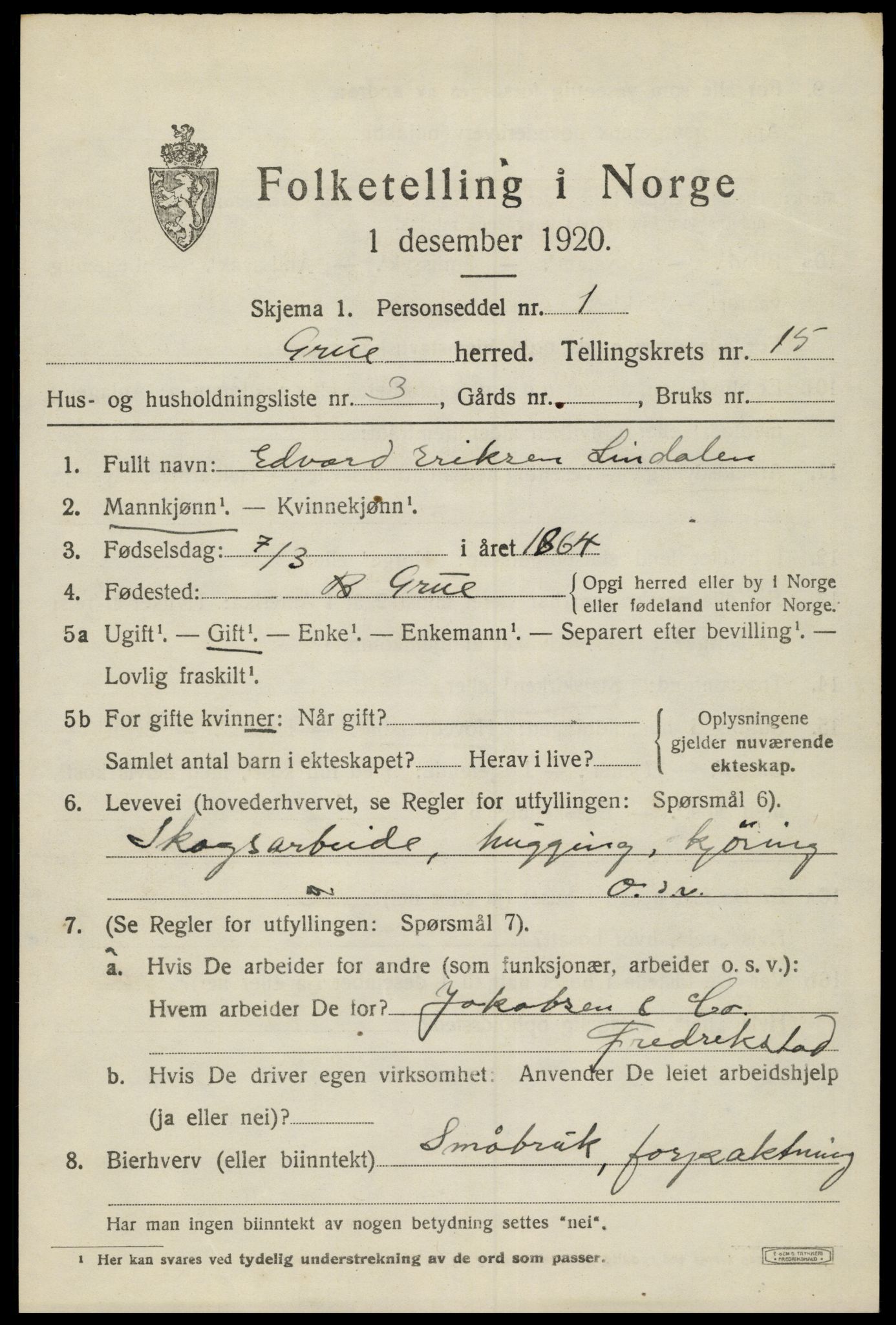 SAH, 1920 census for Grue, 1920, p. 13291