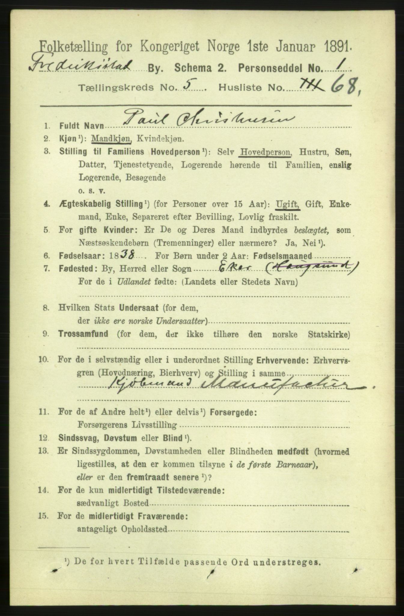 RA, 1891 census for 0103 Fredrikstad, 1891, p. 7457