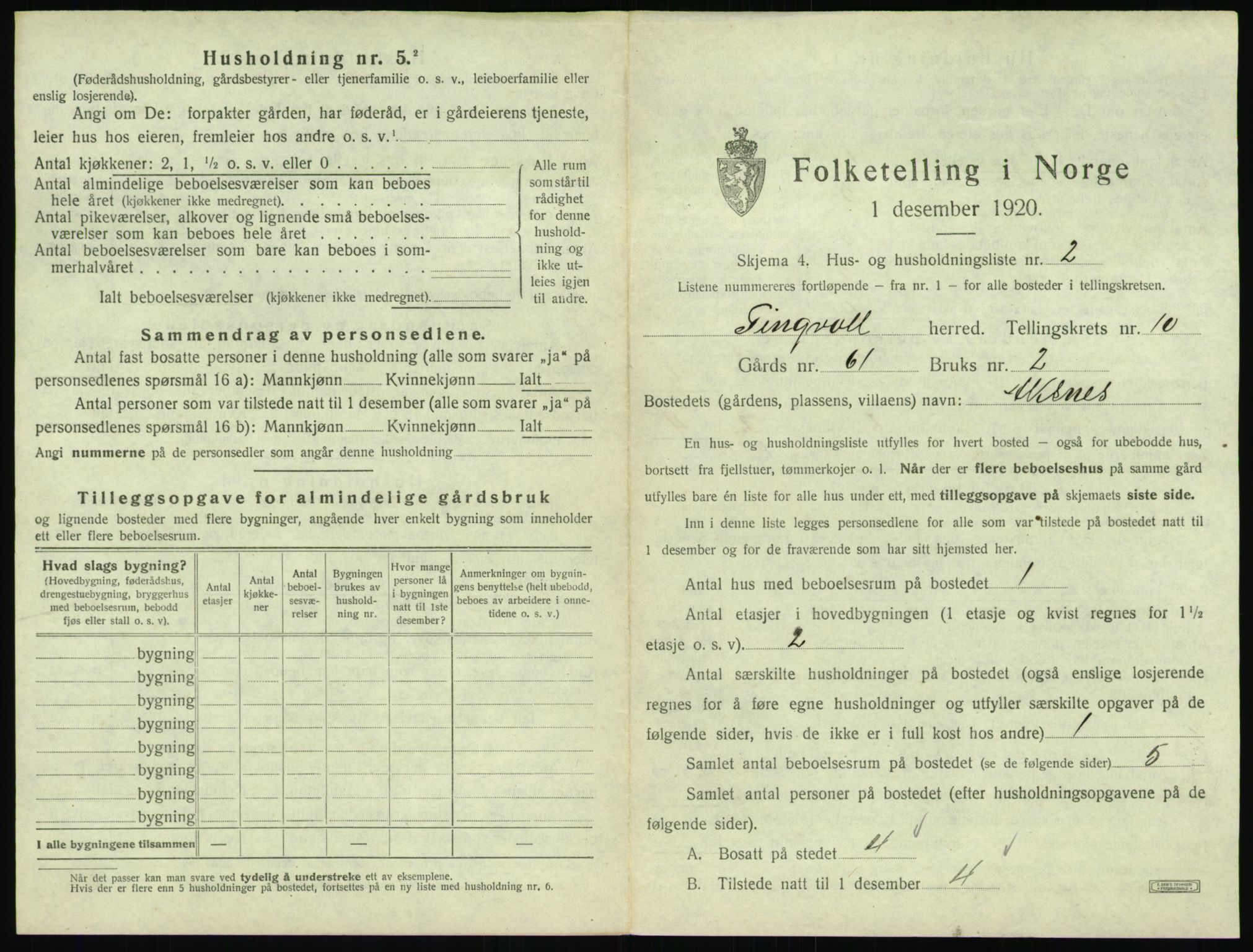 SAT, 1920 census for Tingvoll, 1920, p. 726