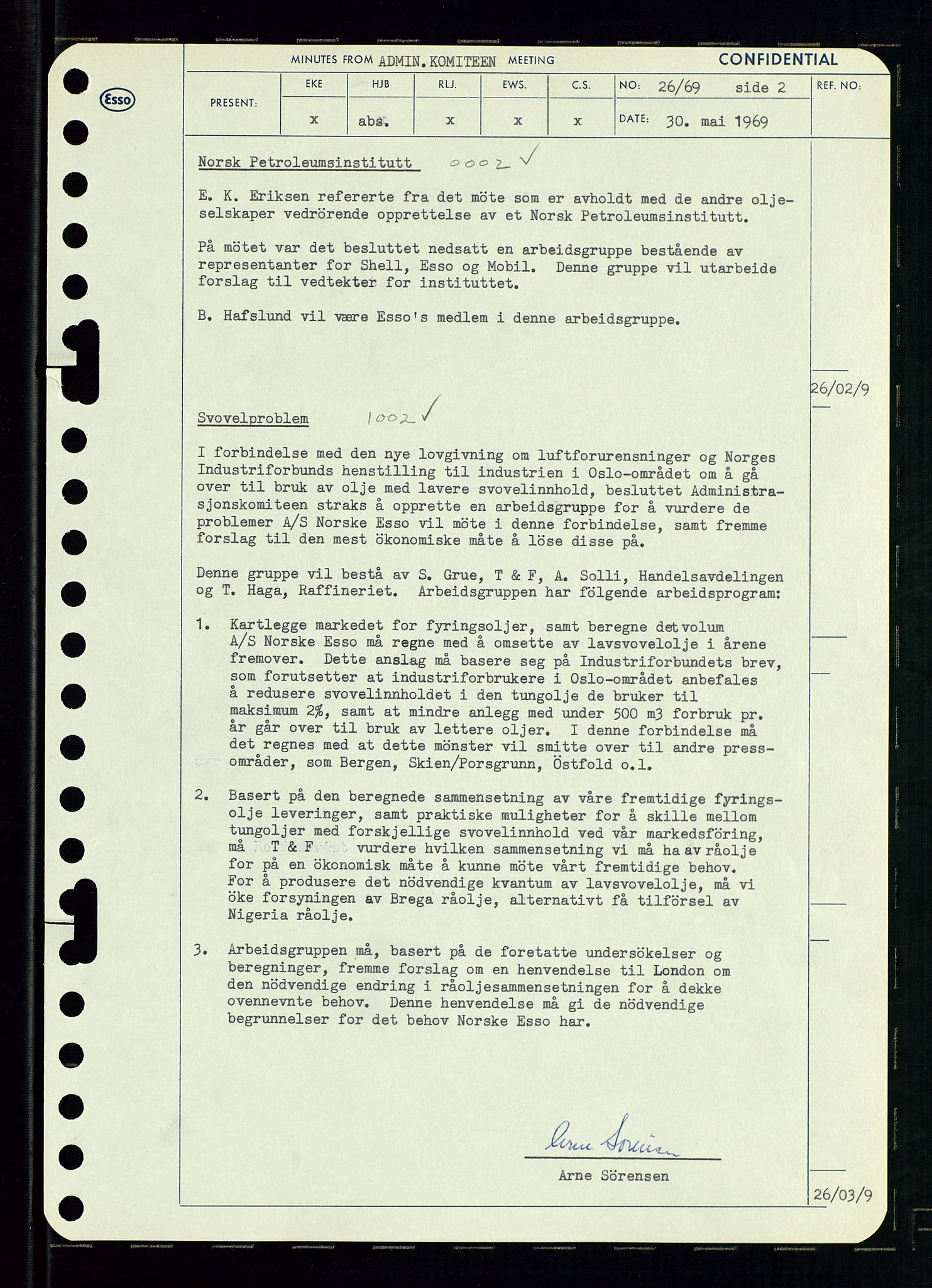 Pa 0982 - Esso Norge A/S, AV/SAST-A-100448/A/Aa/L0003/0001: Den administrerende direksjon Board minutes (styrereferater) og Bedriftforsamlingsprotokoll / Den administrerende direksjon Board minutes (styrereferater), 1969, p. 86