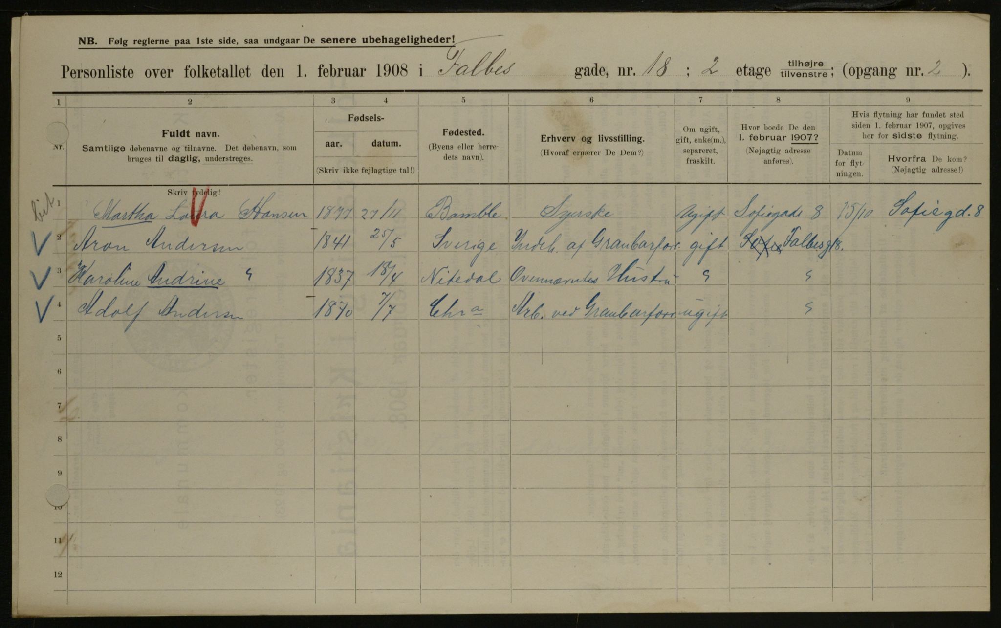 OBA, Municipal Census 1908 for Kristiania, 1908, p. 21128