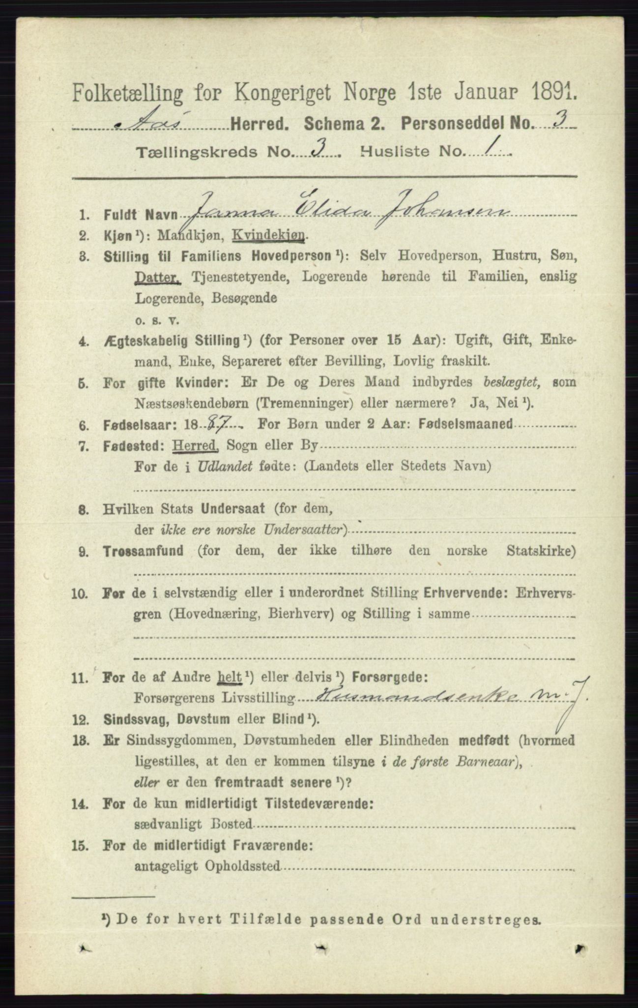 RA, 1891 census for 0214 Ås, 1891, p. 2130