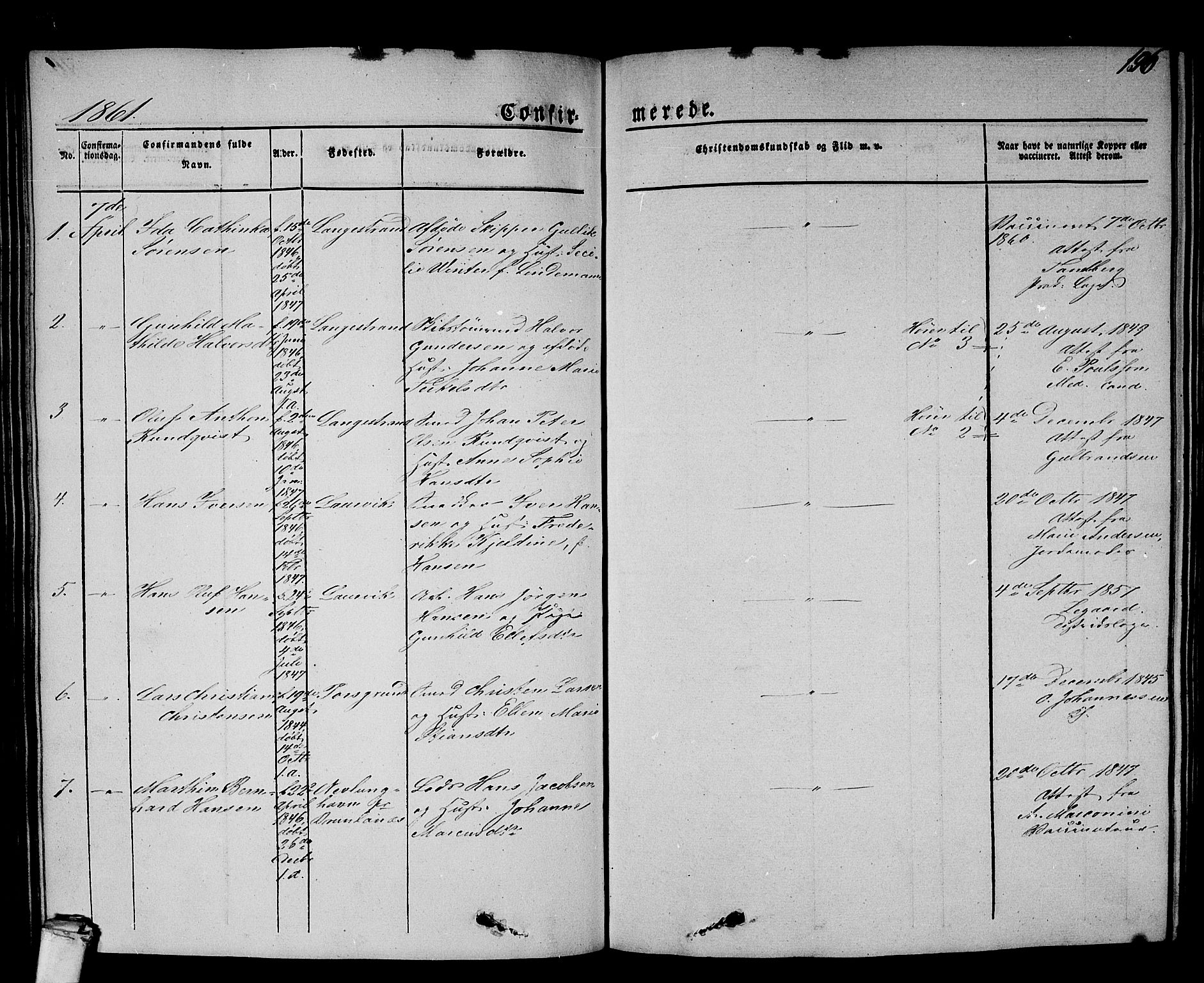 Larvik kirkebøker, SAKO/A-352/G/Gb/L0002: Parish register (copy) no. II 2, 1843-1866, p. 196
