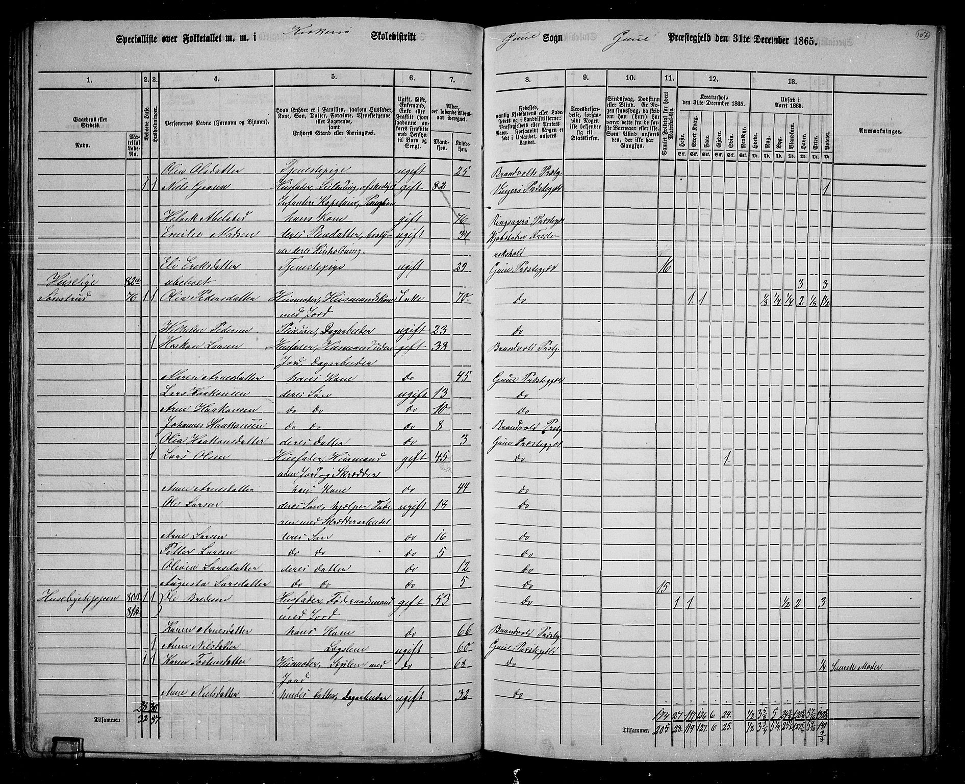 RA, 1865 census for Grue, 1865, p. 91