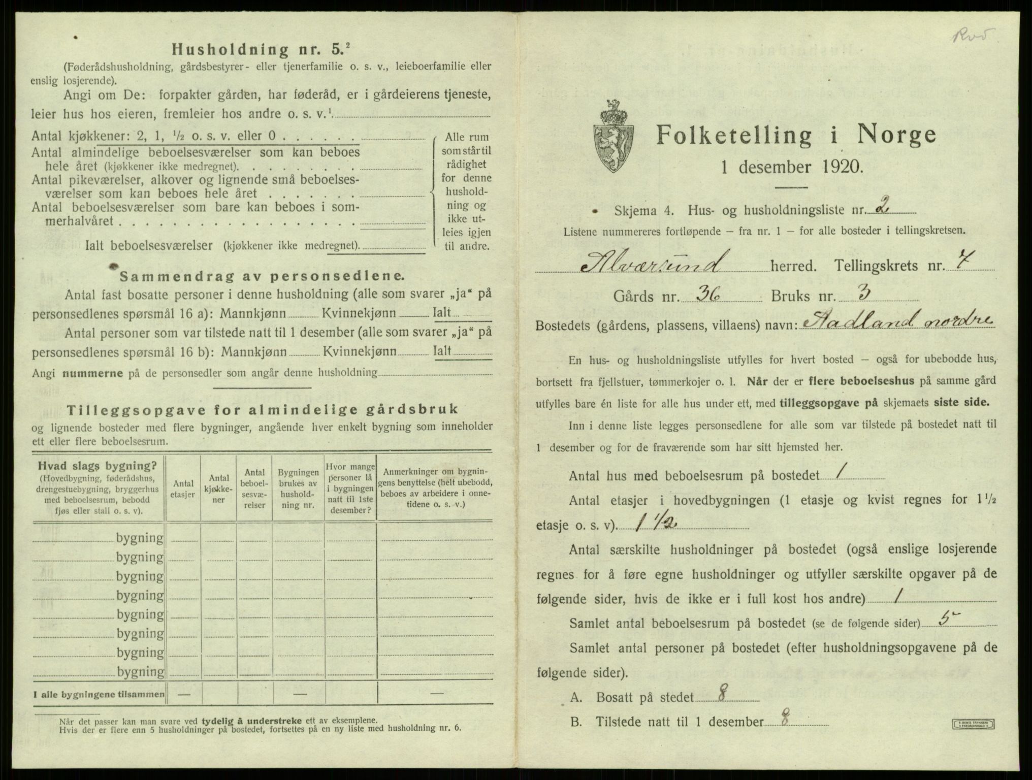 SAB, 1920 census for Alversund, 1920, p. 556