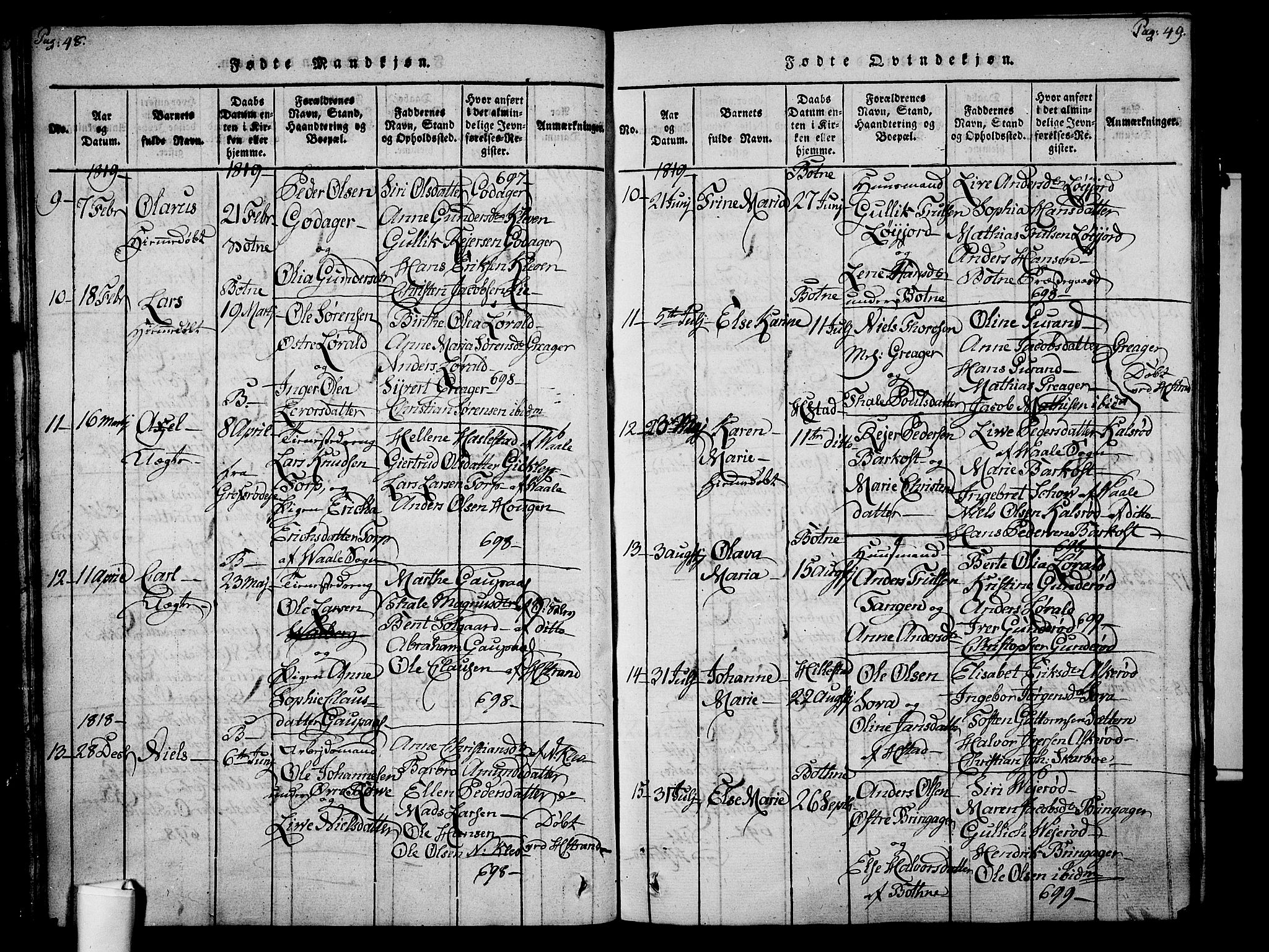 Botne kirkebøker, AV/SAKO-A-340/F/Fa/L0005: Parish register (official) no. I 5, 1814-1836, p. 48-49