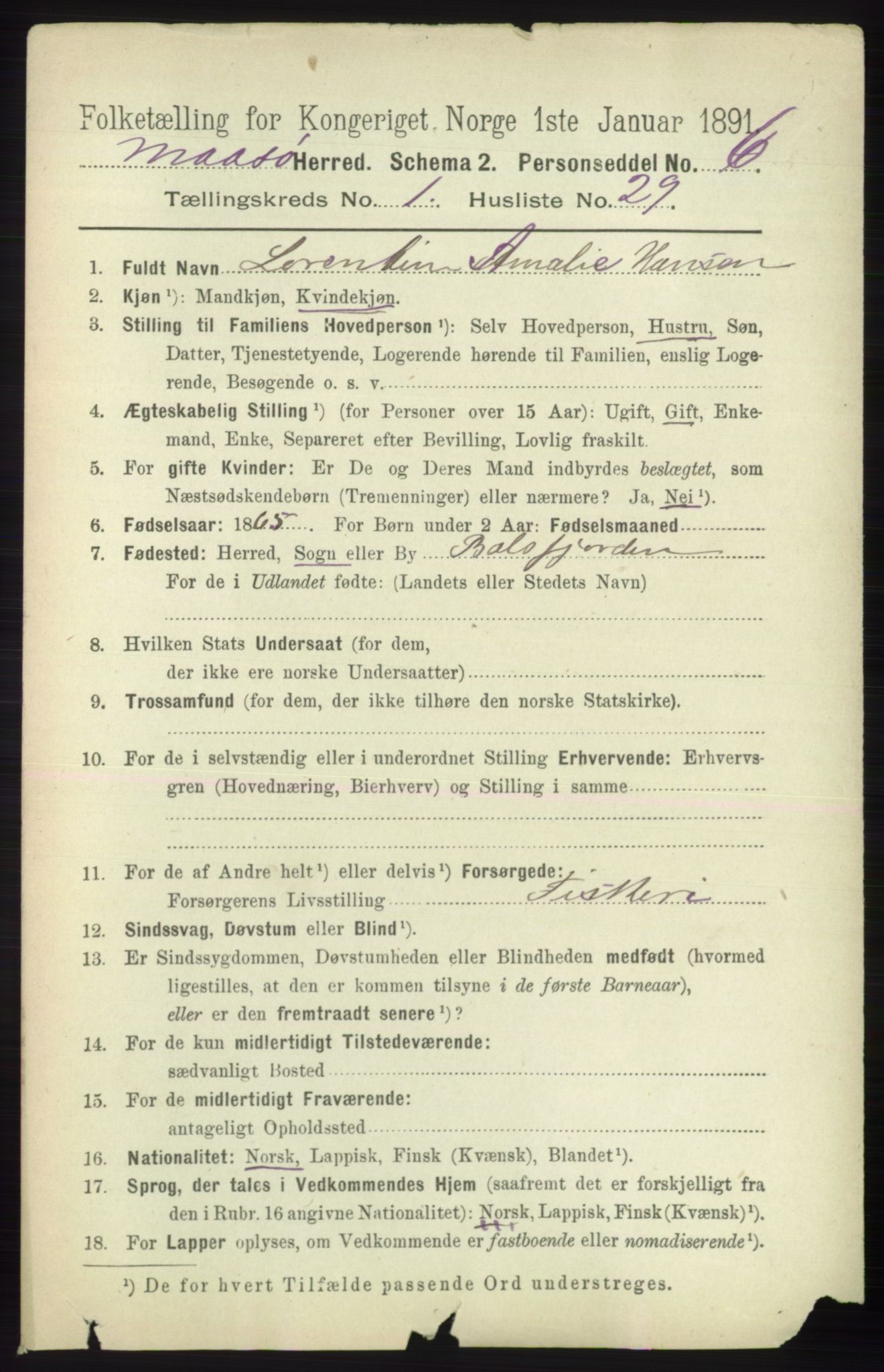 RA, 1891 census for 2018 Måsøy, 1891, p. 216