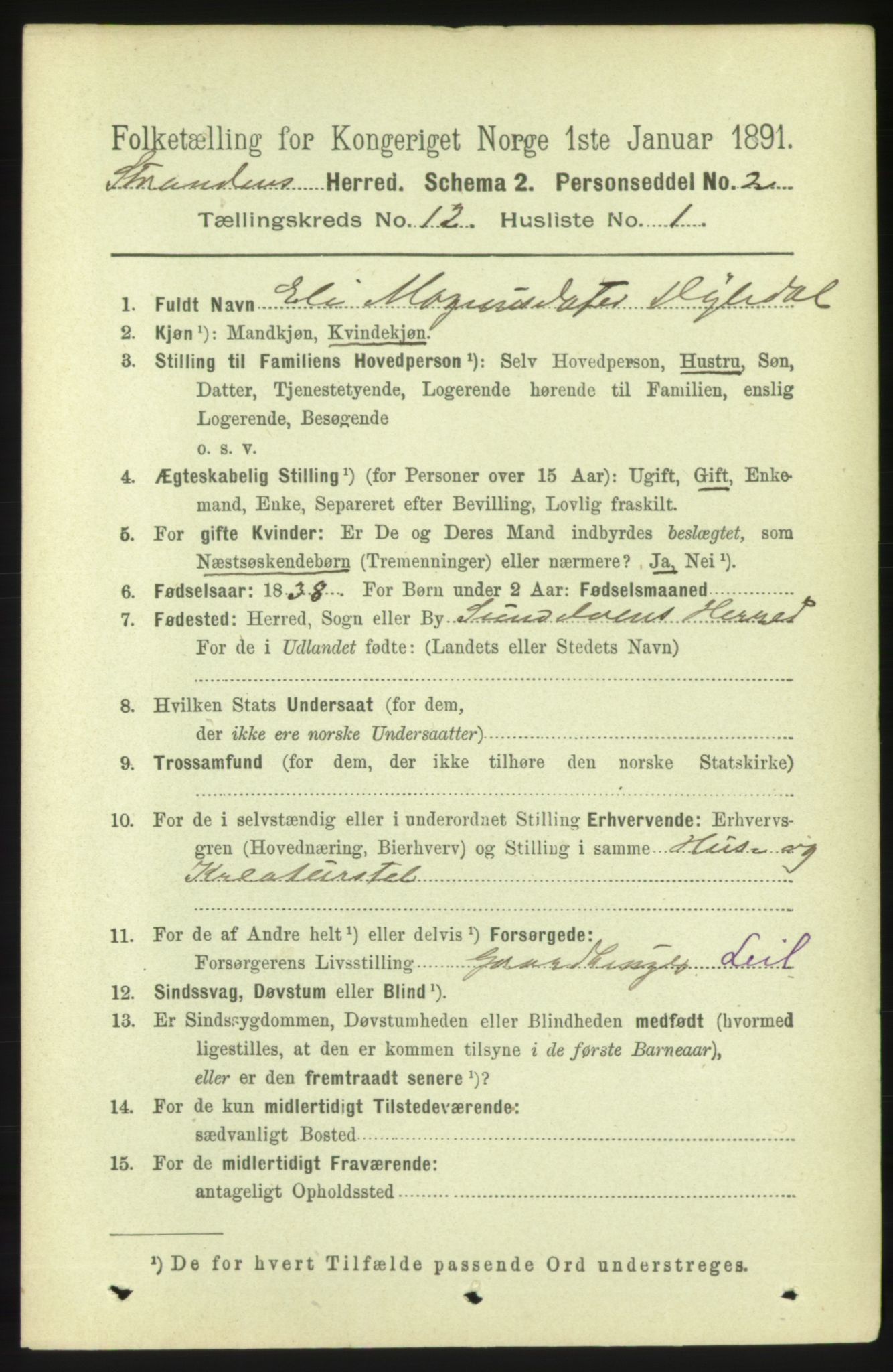 RA, 1891 census for 1525 Stranda, 1891, p. 2605