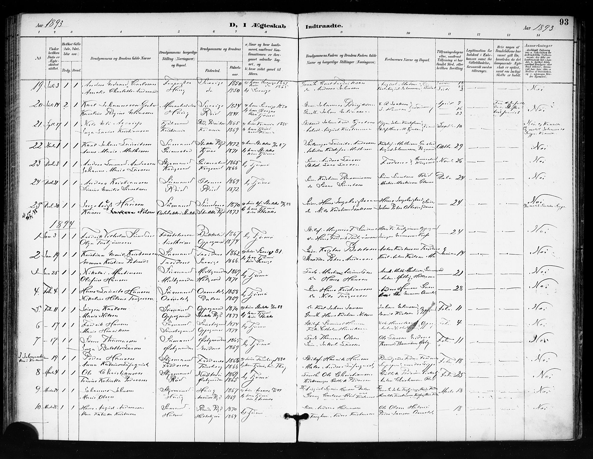 Tjøme kirkebøker, AV/SAKO-A-328/F/Fa/L0003: Parish register (official) no. I 3, 1891-1900, p. 93
