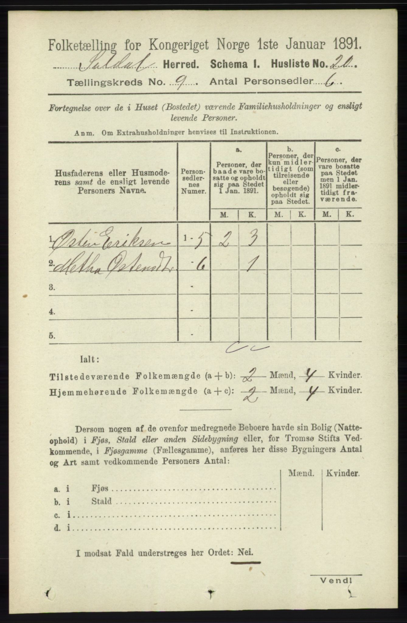 RA, 1891 census for 1134 Suldal, 1891, p. 2642