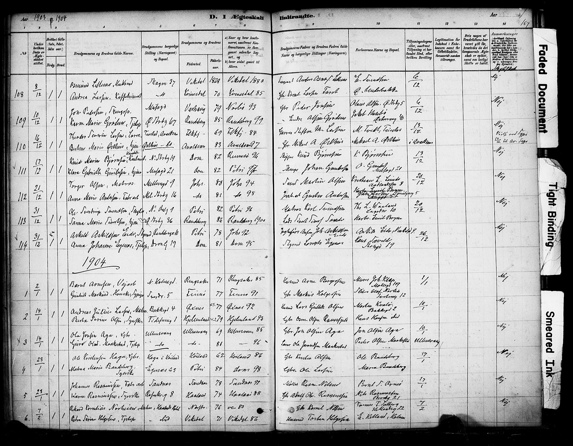 Domkirken sokneprestkontor, AV/SAST-A-101812/001/30/30BA/L0029: Parish register (official) no. A 28, 1878-1904, p. 167