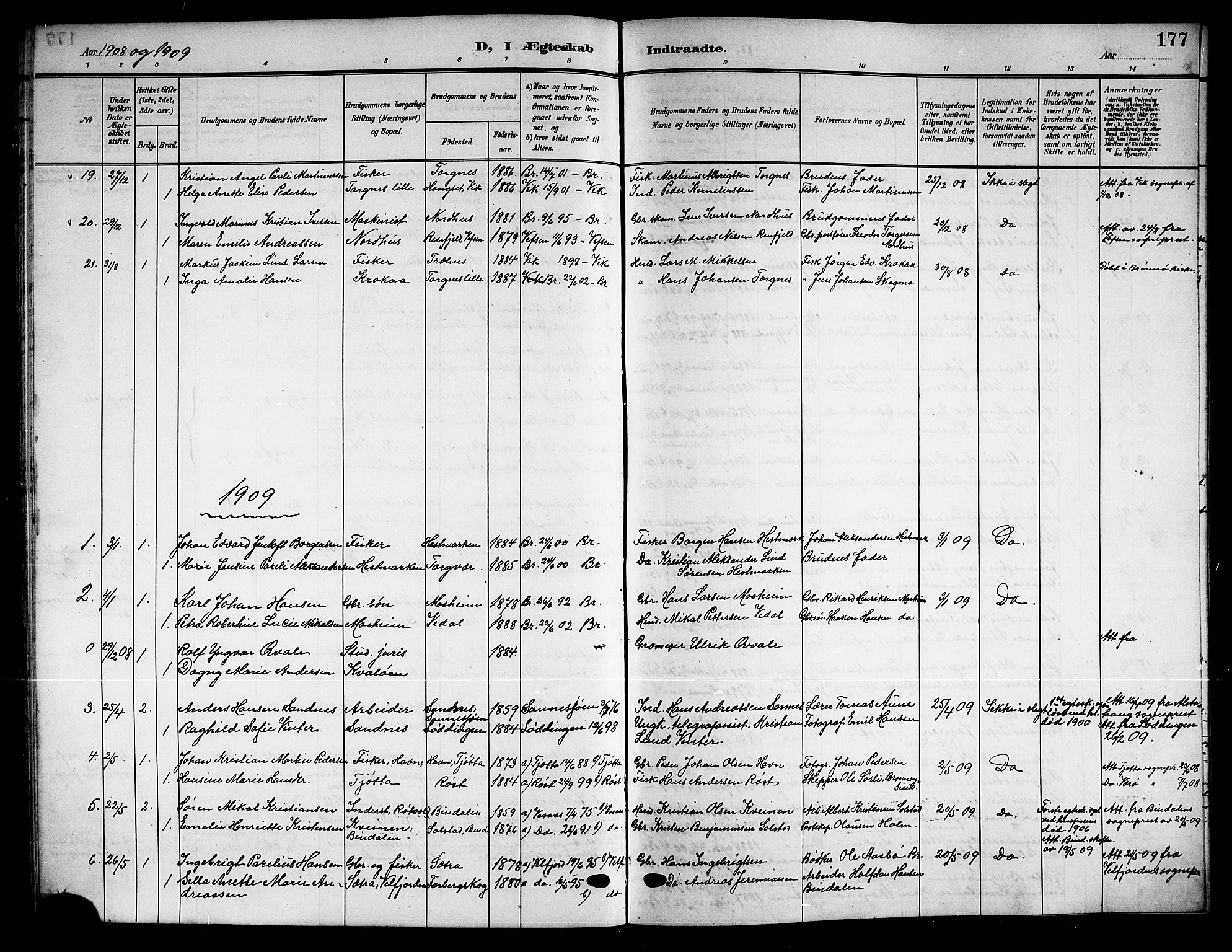 Ministerialprotokoller, klokkerbøker og fødselsregistre - Nordland, SAT/A-1459/813/L0214: Parish register (copy) no. 813C06, 1904-1917, p. 177