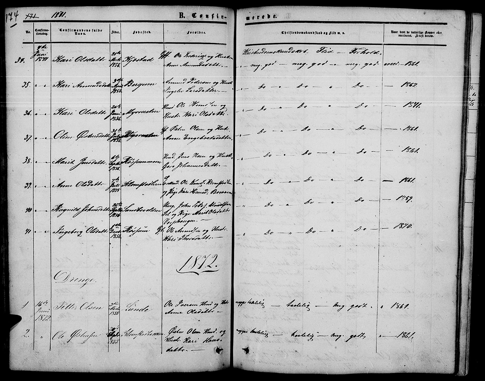 Nord-Fron prestekontor, SAH/PREST-080/H/Ha/Hab/L0003: Parish register (copy) no. 3, 1851-1886, p. 174