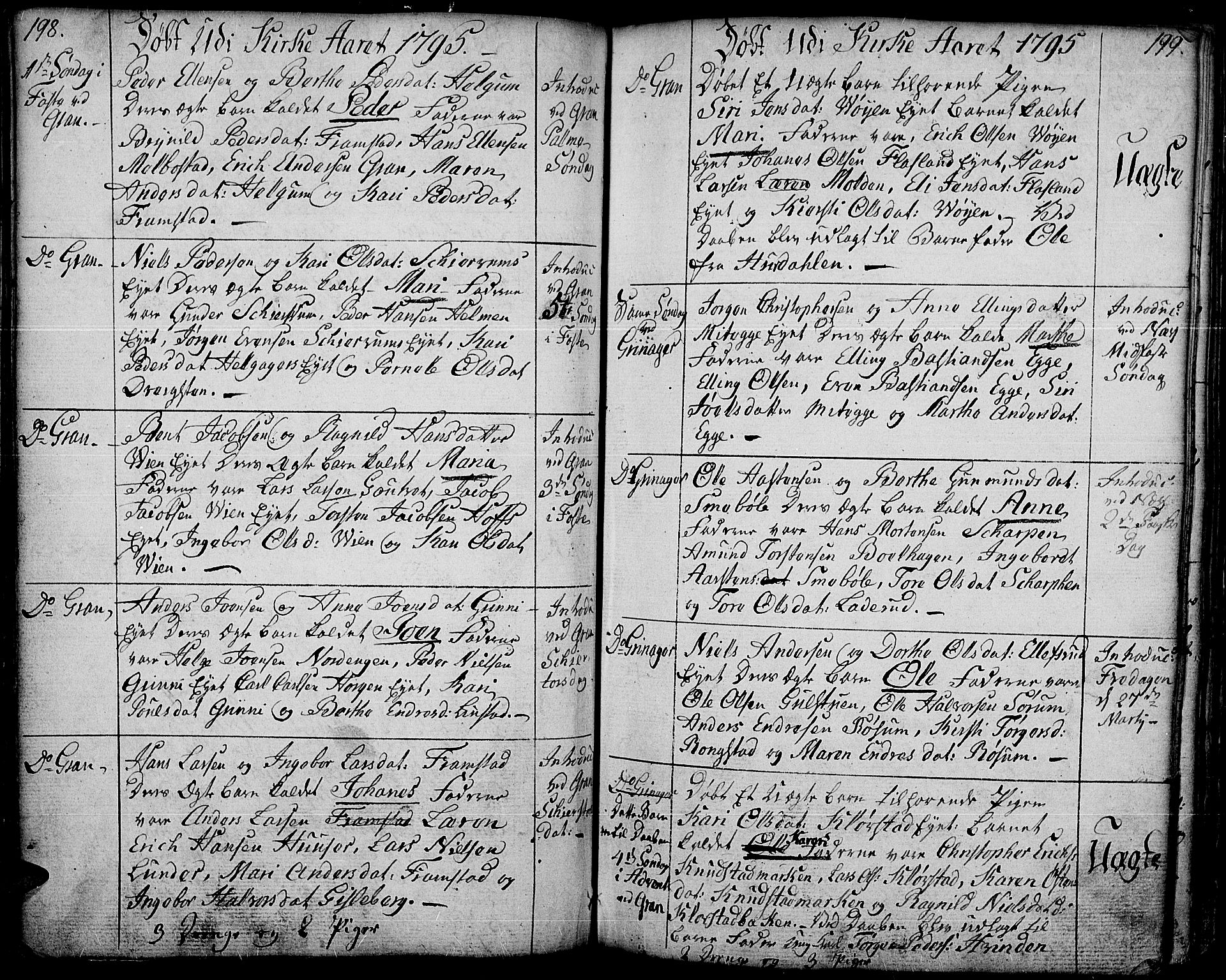 Gran prestekontor, AV/SAH-PREST-112/H/Ha/Haa/L0006: Parish register (official) no. 6, 1787-1824, p. 198-199