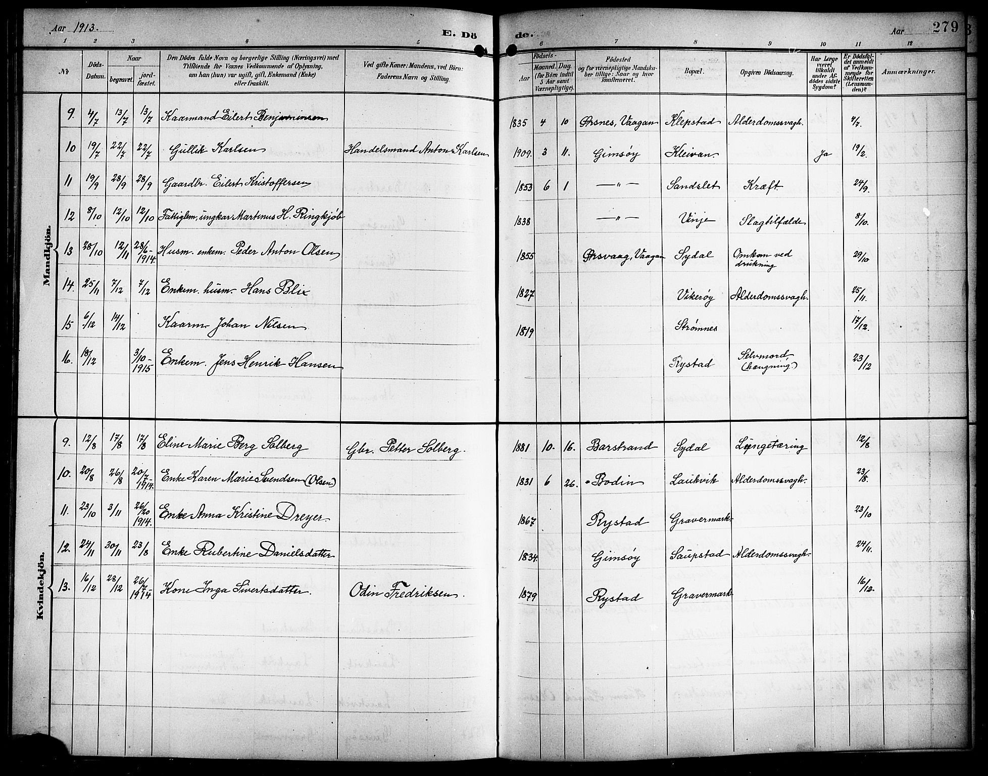 Ministerialprotokoller, klokkerbøker og fødselsregistre - Nordland, AV/SAT-A-1459/876/L1105: Parish register (copy) no. 876C04, 1896-1914, p. 279