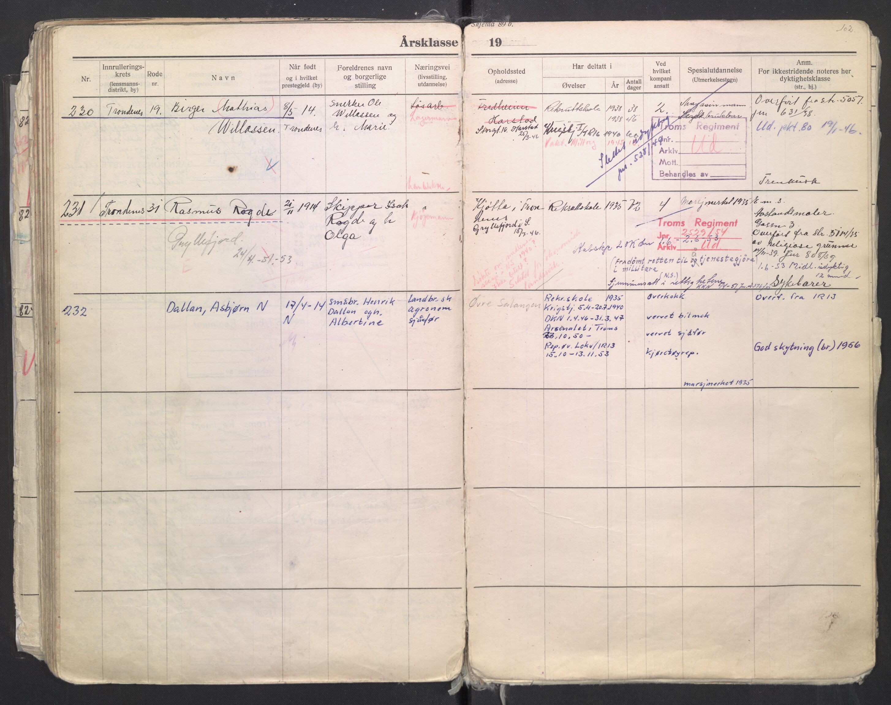 Forsvaret, Troms infanteriregiment nr. 16, AV/RA-RAFA-3146/P/Pa/L0006/0008: Ruller / Rulle for regimentets menige mannskaper, årsklasse 1935, 1935, p. 102