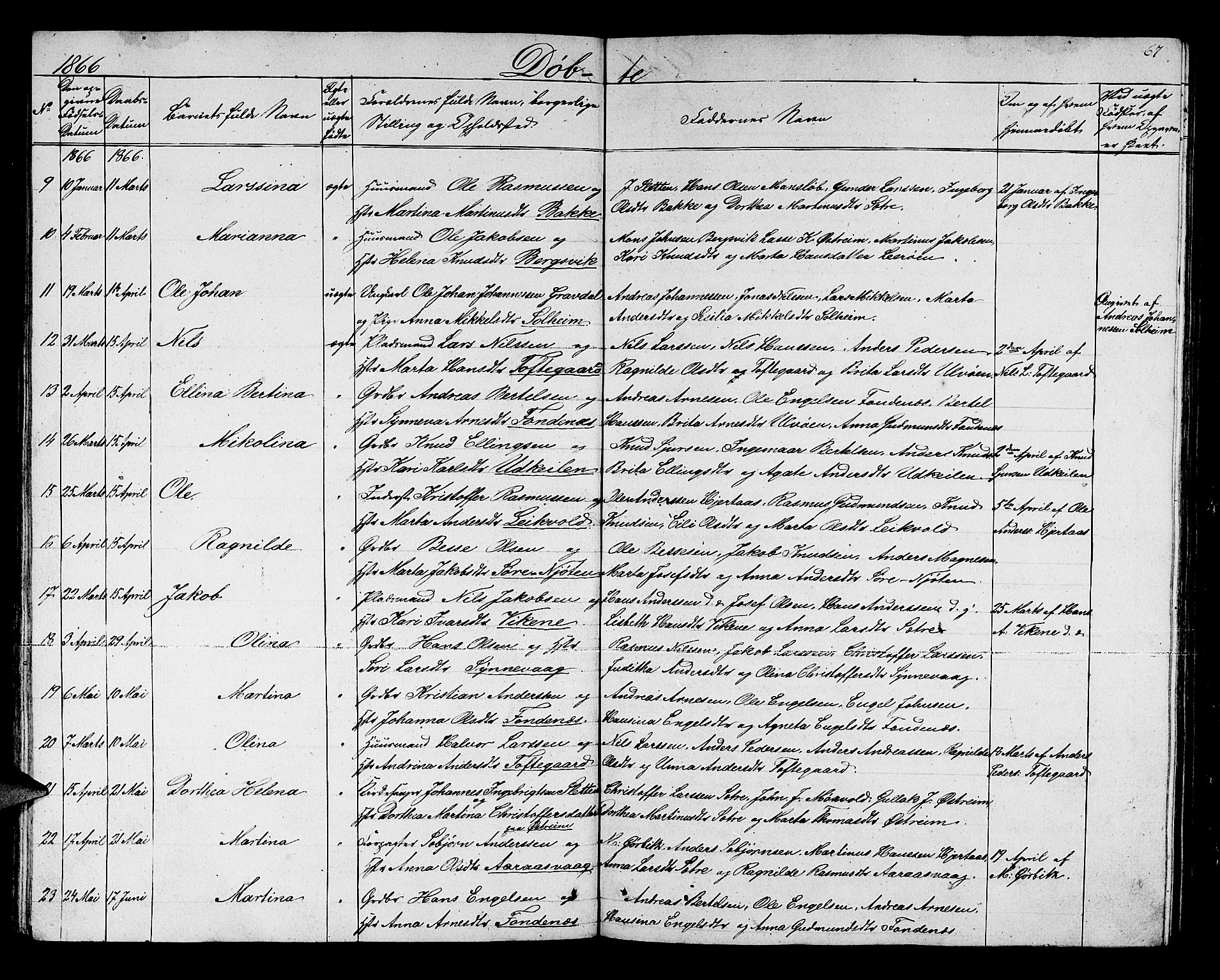 Lindås Sokneprestembete, SAB/A-76701/H/Hab: Parish register (copy) no. C 1, 1853-1867, p. 67