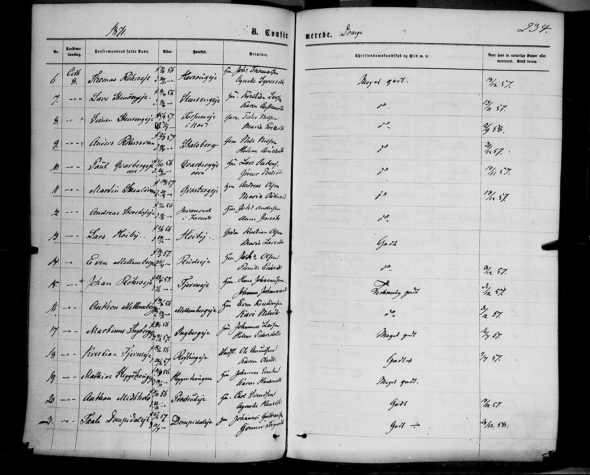 Ringsaker prestekontor, AV/SAH-PREST-014/K/Ka/L0011: Parish register (official) no. 11, 1870-1878, p. 234